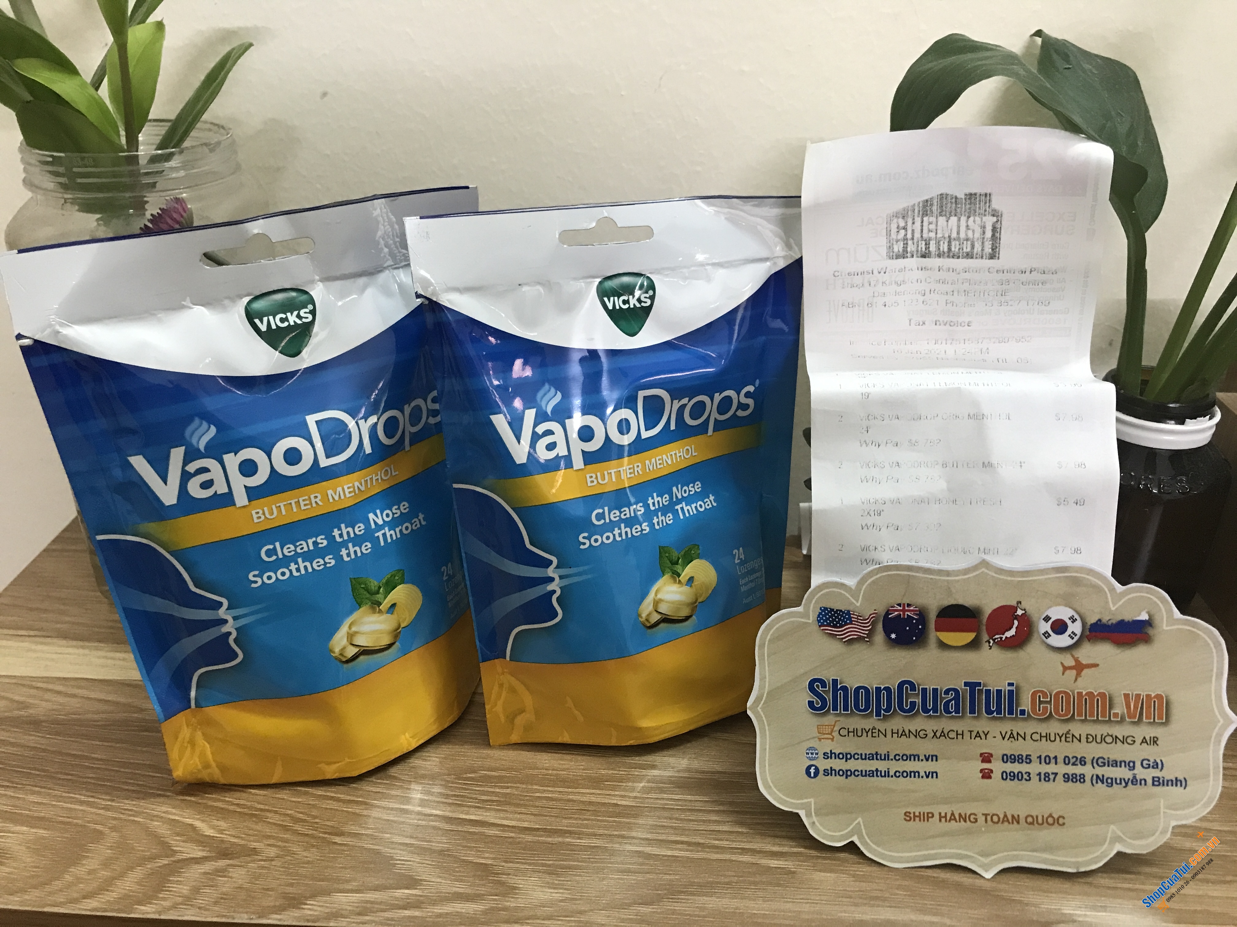 Viên kẹo ngậm trị ho và viêm họng Vicks VapoDrops Butter Menthol Lozenges 24 Pack