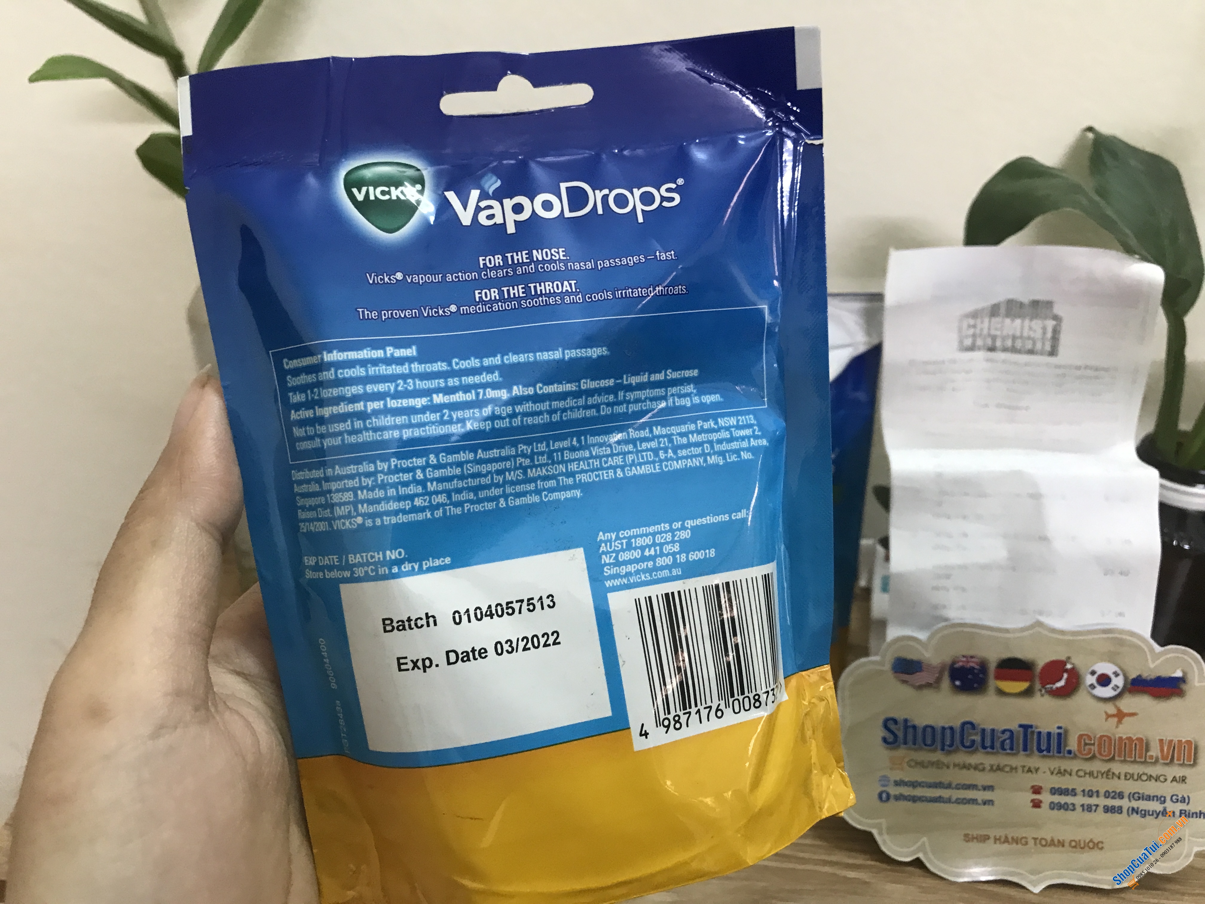 Viên kẹo ngậm trị ho và viêm họng Vicks VapoDrops Butter Menthol Lozenges 24 Pack
