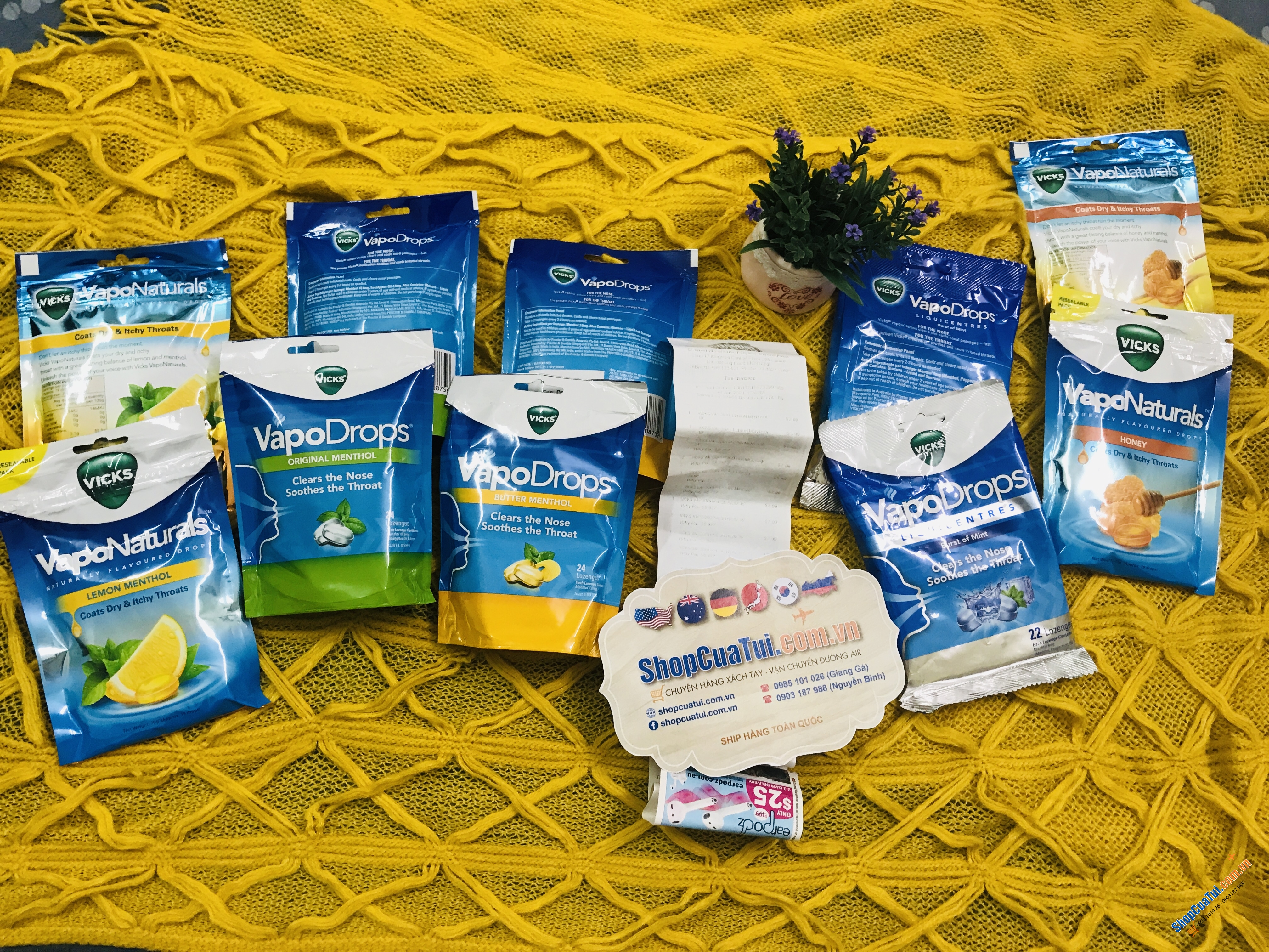 Viên kẹo ngậm trị ho và viêm họng Vicks VapoDrops Butter Menthol Lozenges 24 Pack