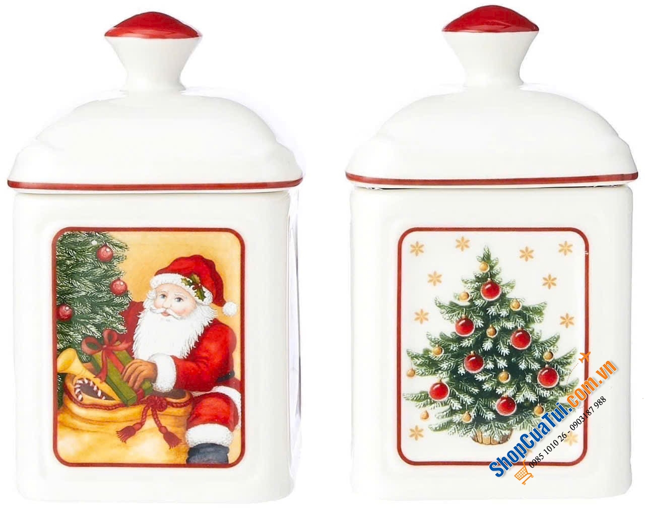 SET 2 HŨ ĐỰNG GIA VỊ, HẠT NÊM, ỚT TRƯNG, ĐƯỜNG  VILLEROY BOCH HÌNH NOEL