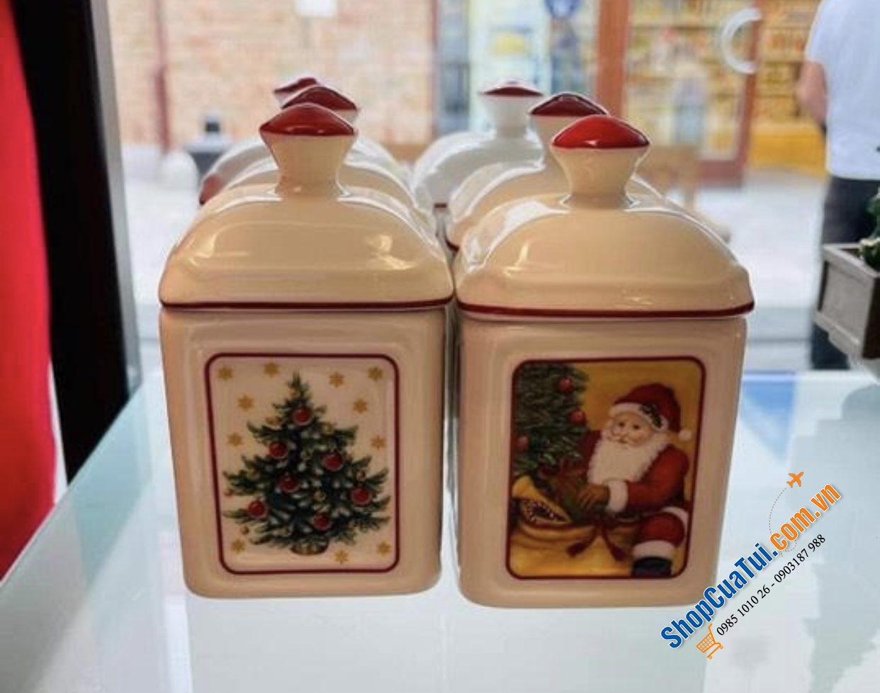 SET 2 HŨ ĐỰNG GIA VỊ, HẠT NÊM, ỚT TRƯNG, ĐƯỜNG  VILLEROY BOCH HÌNH NOEL