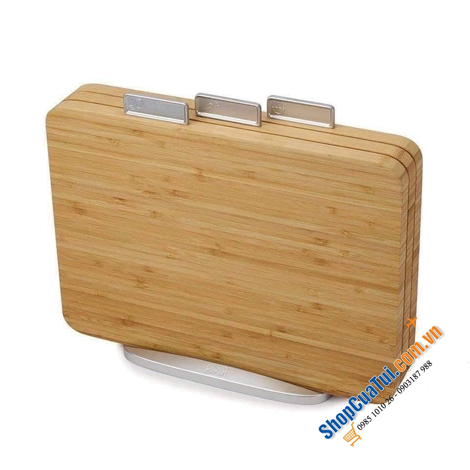 Bộ thớt tre Joseph bamboo bền vững dẻo dai gồm 3 thớt kèm đế kim loại chắc chắn