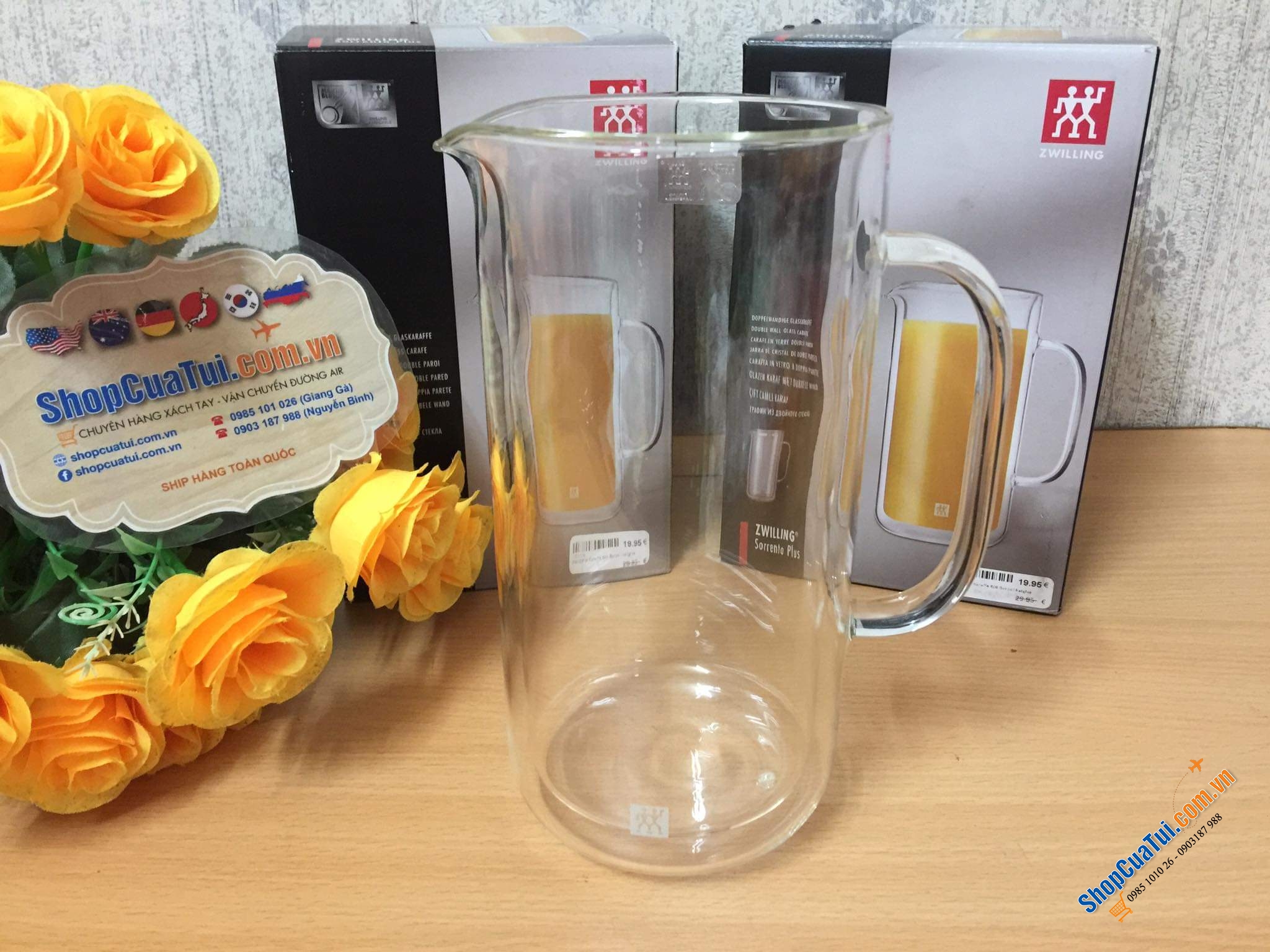 BÌNH THUỶ TINH CÁCH NHIỆT 2 LỚP ZWILLING SORRENTO PLUS 0,8 LIT. - bình thuỷ tinh 2 thành