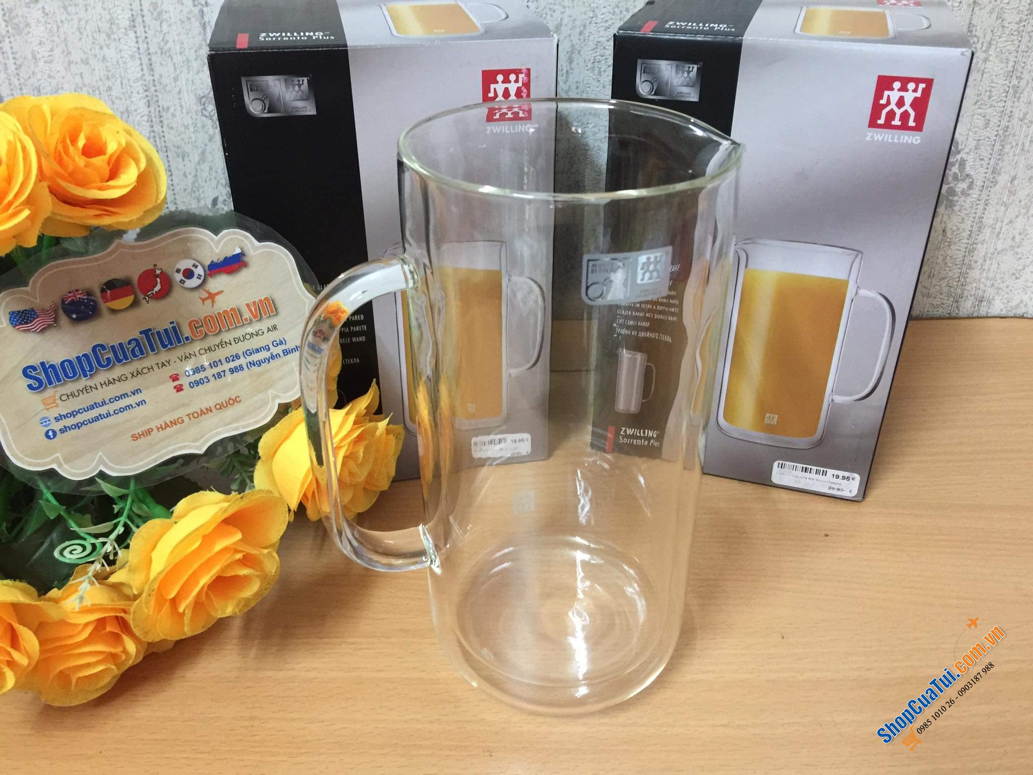 BÌNH THUỶ TINH CÁCH NHIỆT 2 LỚP ZWILLING SORRENTO PLUS 0,8 LIT. - bình thuỷ tinh 2 thành