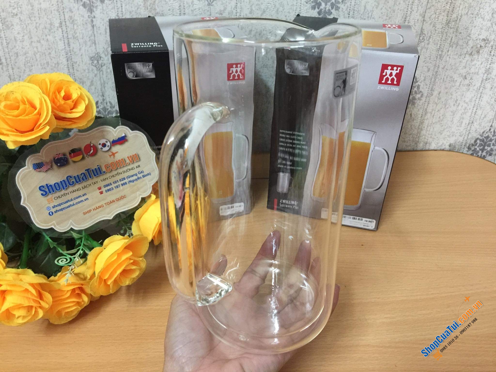BÌNH THUỶ TINH CÁCH NHIỆT 2 LỚP ZWILLING SORRENTO PLUS 0,8 LIT. - bình thuỷ tinh 2 thành