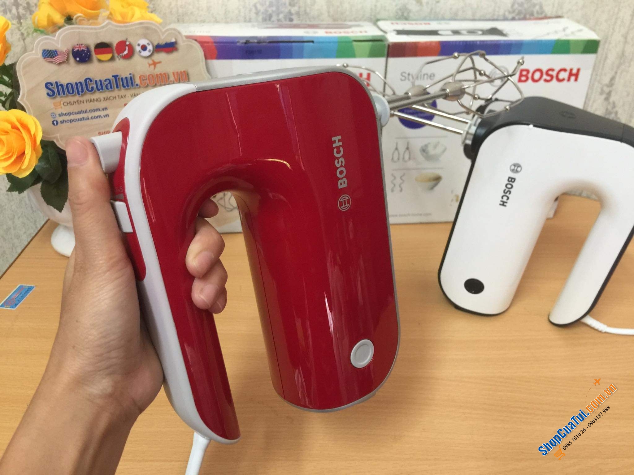 Máy đánh trứng BOSCH MFQ4020 450w mạnh mẽ màu trắng - Màu đỏ