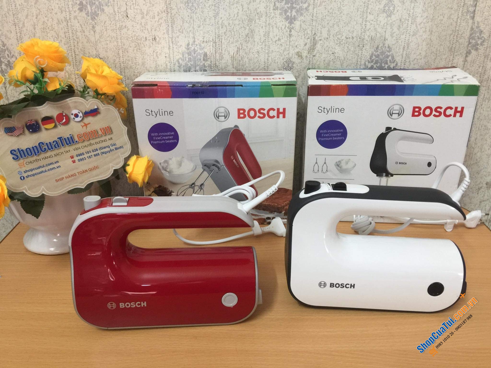 Máy đánh trứng BOSCH MFQ4020 450w mạnh mẽ màu trắng - Màu đỏ