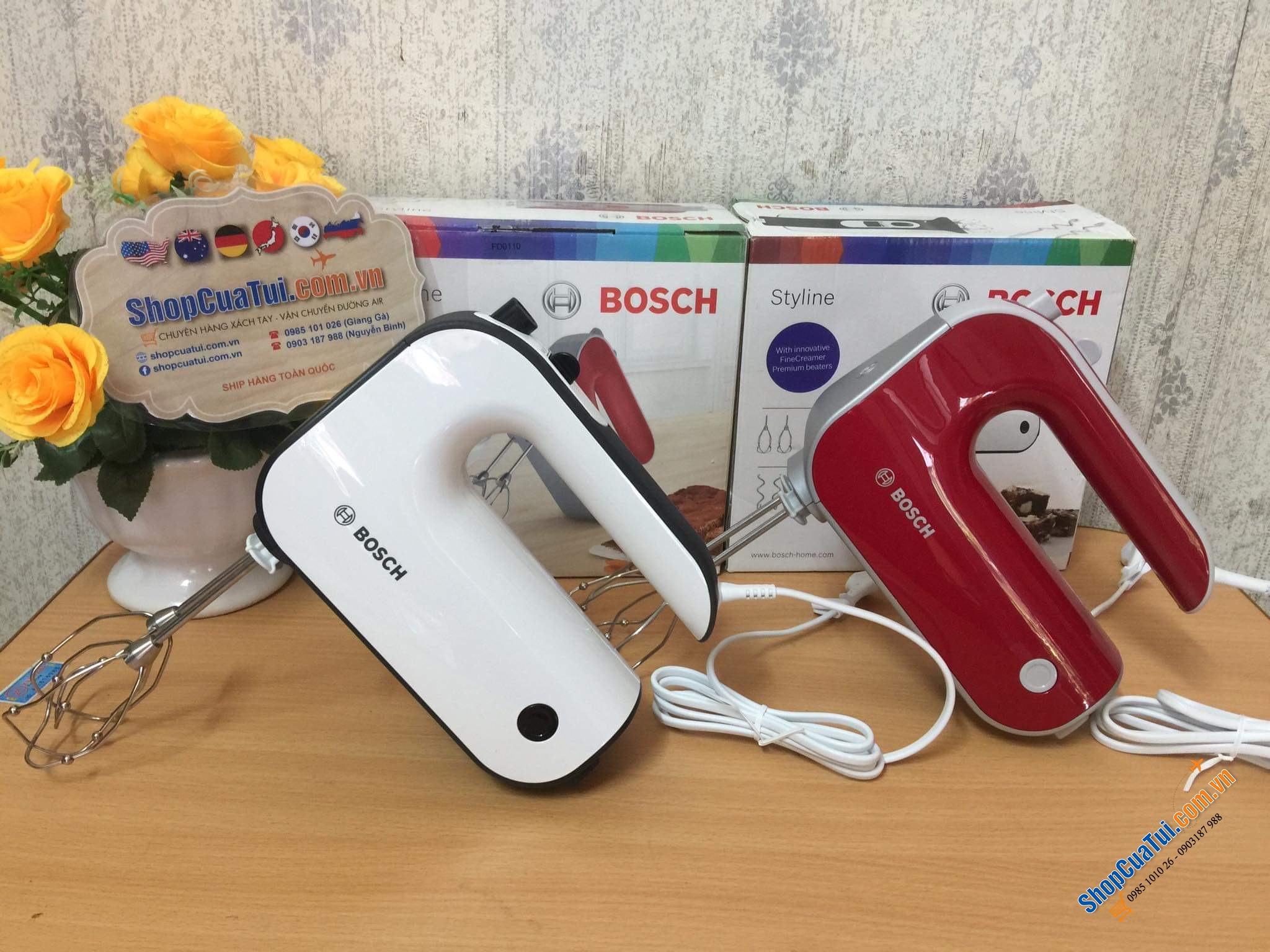 Máy đánh trứng BOSCH MFQ4020 450w mạnh mẽ màu trắng - Màu đỏ