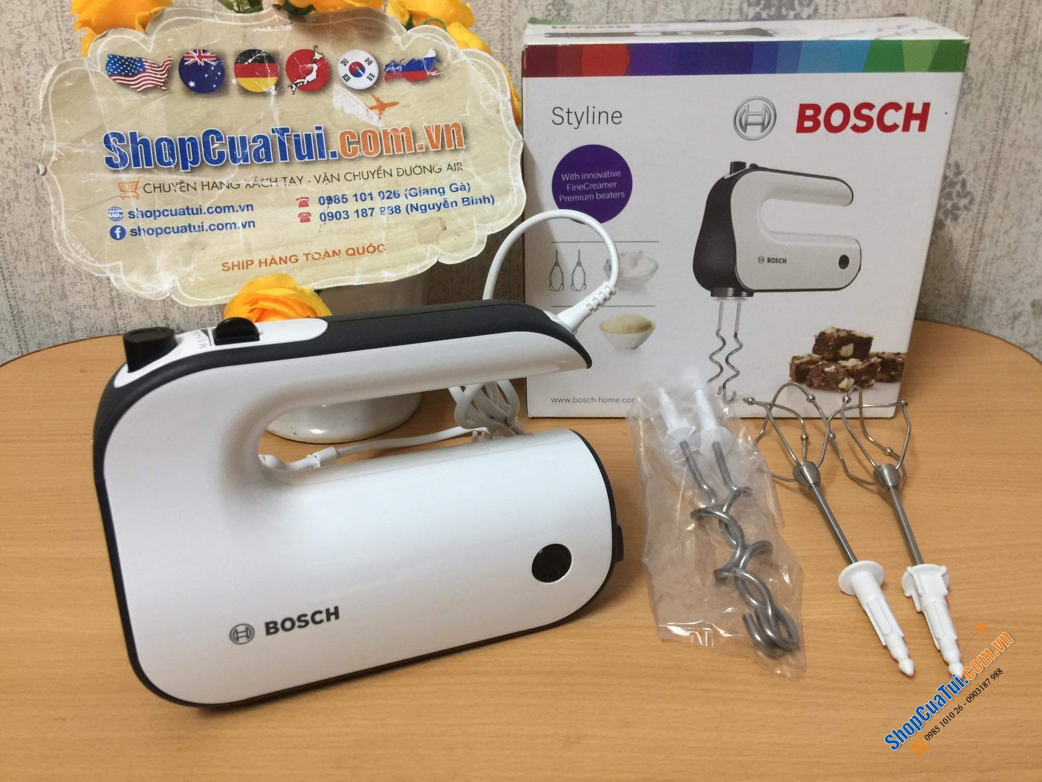 Máy đánh trứng BOSCH MFQ4020 450w mạnh mẽ màu trắng - Màu đỏ