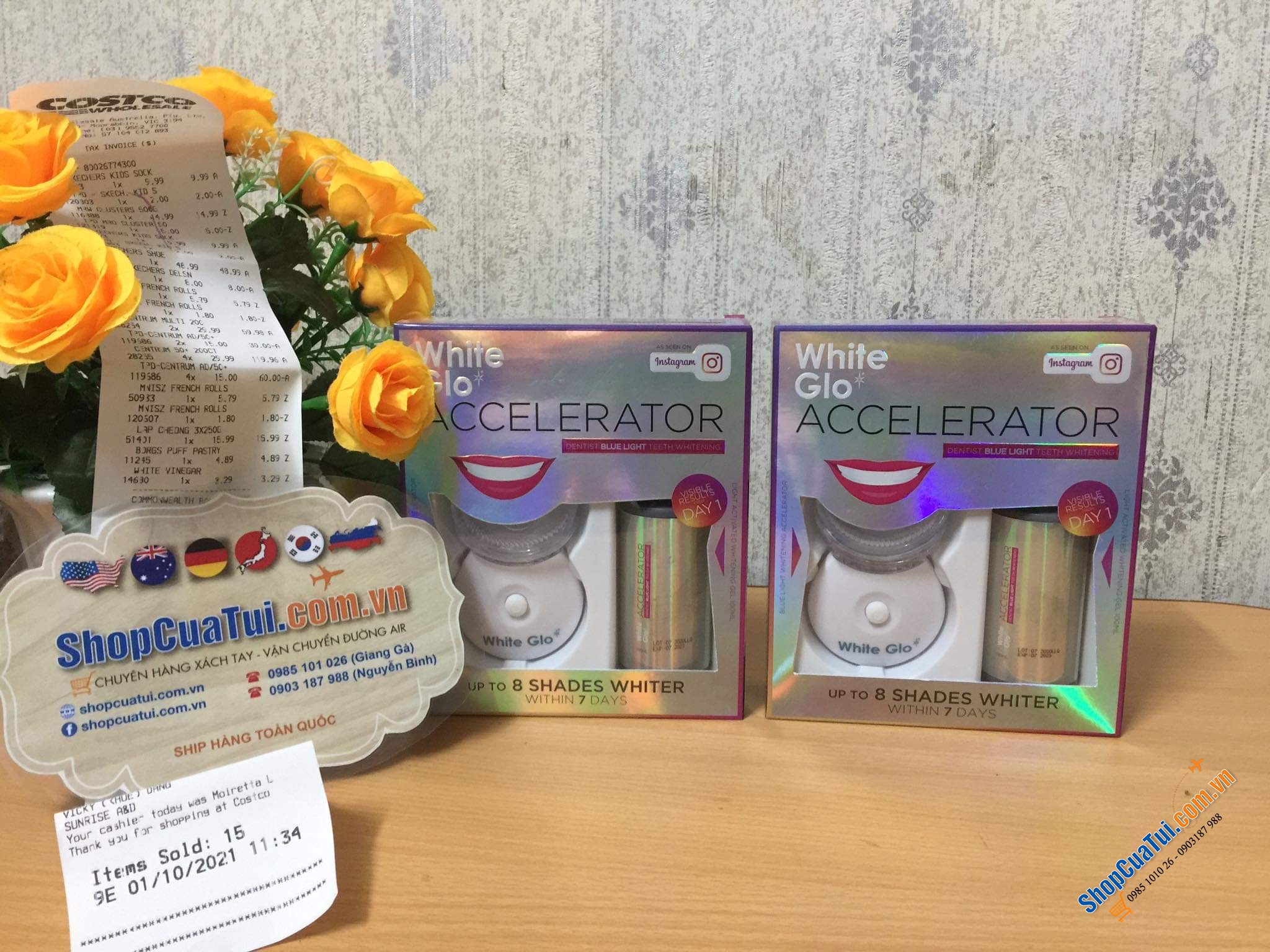 Máy Làm Trắng Răng White Glo White Accelerator Blue Light Teeth Whitening System Sử dụng công nghệ nha khoa, quang phổ màu xanh giúp kích hoạt gel làm trắng, cho hàm răng trắng hơn 8 sắc độ trong vòng 7 ngày