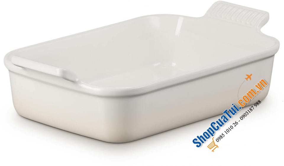 KHAY GỐM BỎ LÒ LE CREUSET 26 CM TRẮNG XÁM.