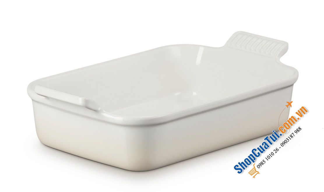 KHAY GỐM BỎ LÒ LE CREUSET 26 CM TRẮNG XÁM.