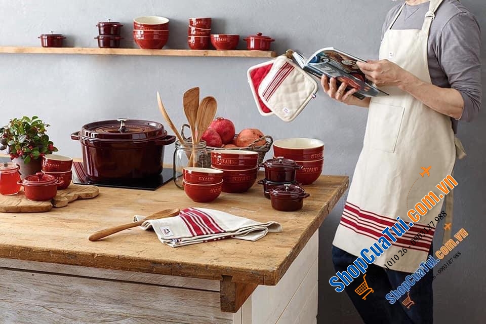 SET 2 MIẾNG BẮC NỒI STAUB - MIẾNG LÓT NỒI ĐÔI STAUB CHẤT LIỆU VẢI - màu đỏ