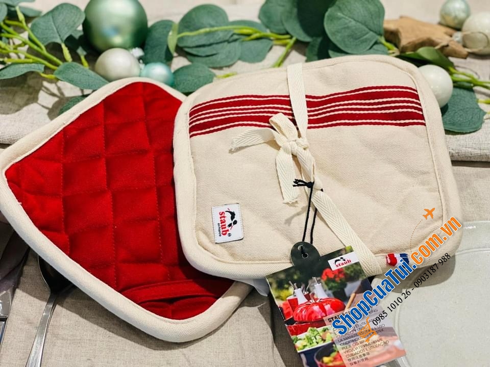 SET 2 MIẾNG BẮC NỒI STAUB - MIẾNG LÓT NỒI ĐÔI STAUB CHẤT LIỆU VẢI - màu đỏ