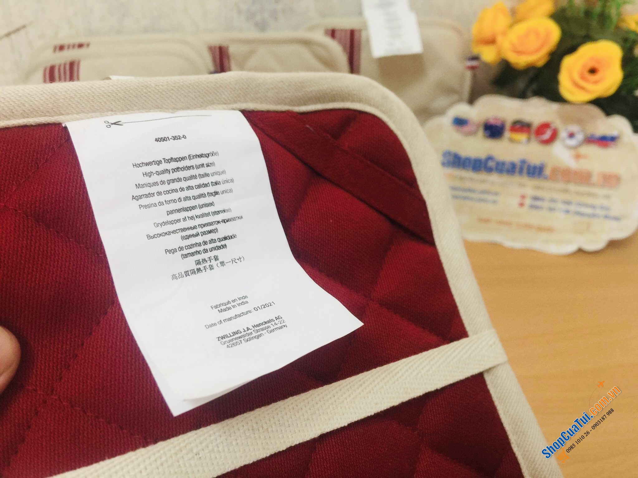 SET 2 MIẾNG BẮC NỒI STAUB - MIẾNG LÓT NỒI ĐÔI STAUB CHẤT LIỆU VẢI - màu đỏ