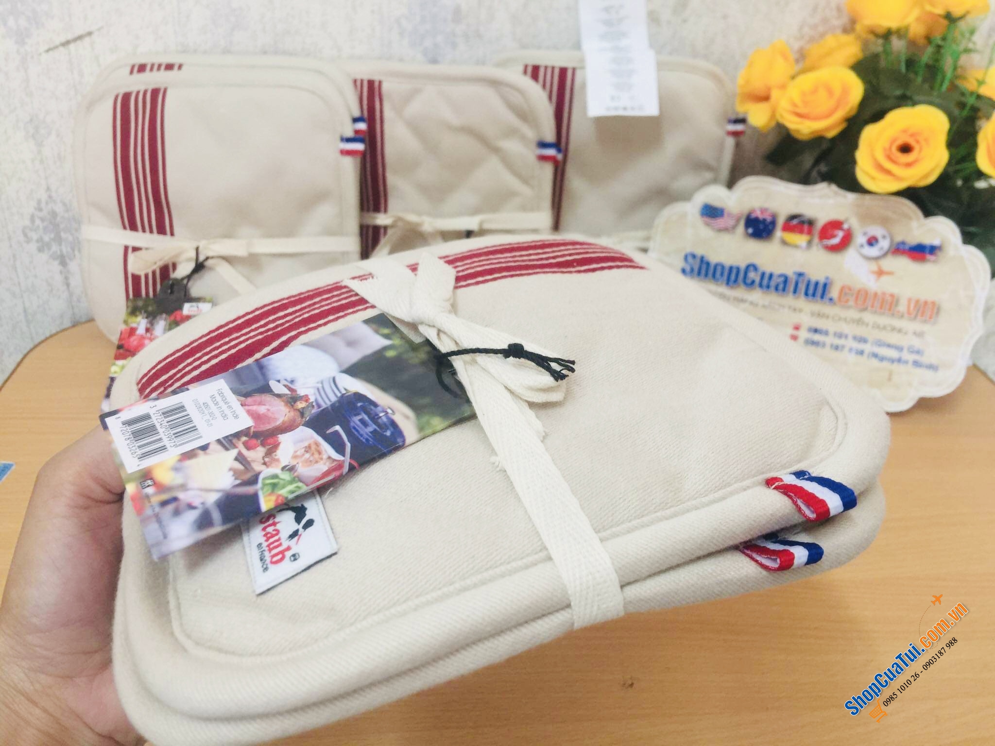 SET 2 MIẾNG BẮC NỒI STAUB - MIẾNG LÓT NỒI ĐÔI STAUB CHẤT LIỆU VẢI - màu đỏ