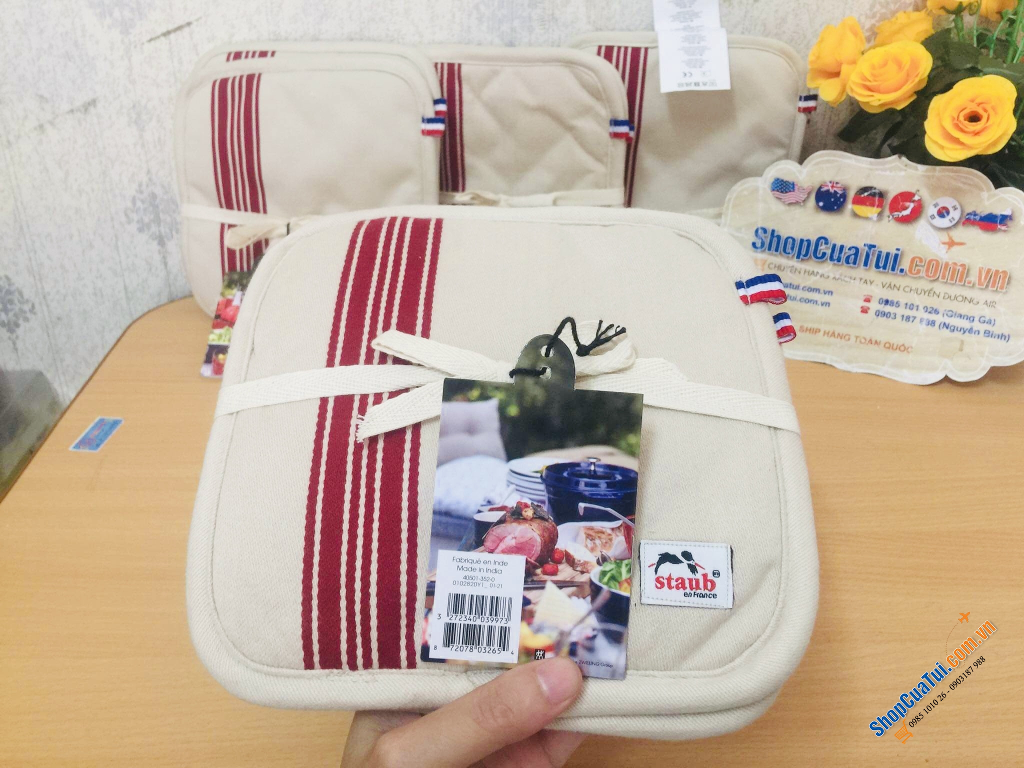 SET 2 MIẾNG BẮC NỒI STAUB - MIẾNG LÓT NỒI ĐÔI STAUB CHẤT LIỆU VẢI - màu đỏ