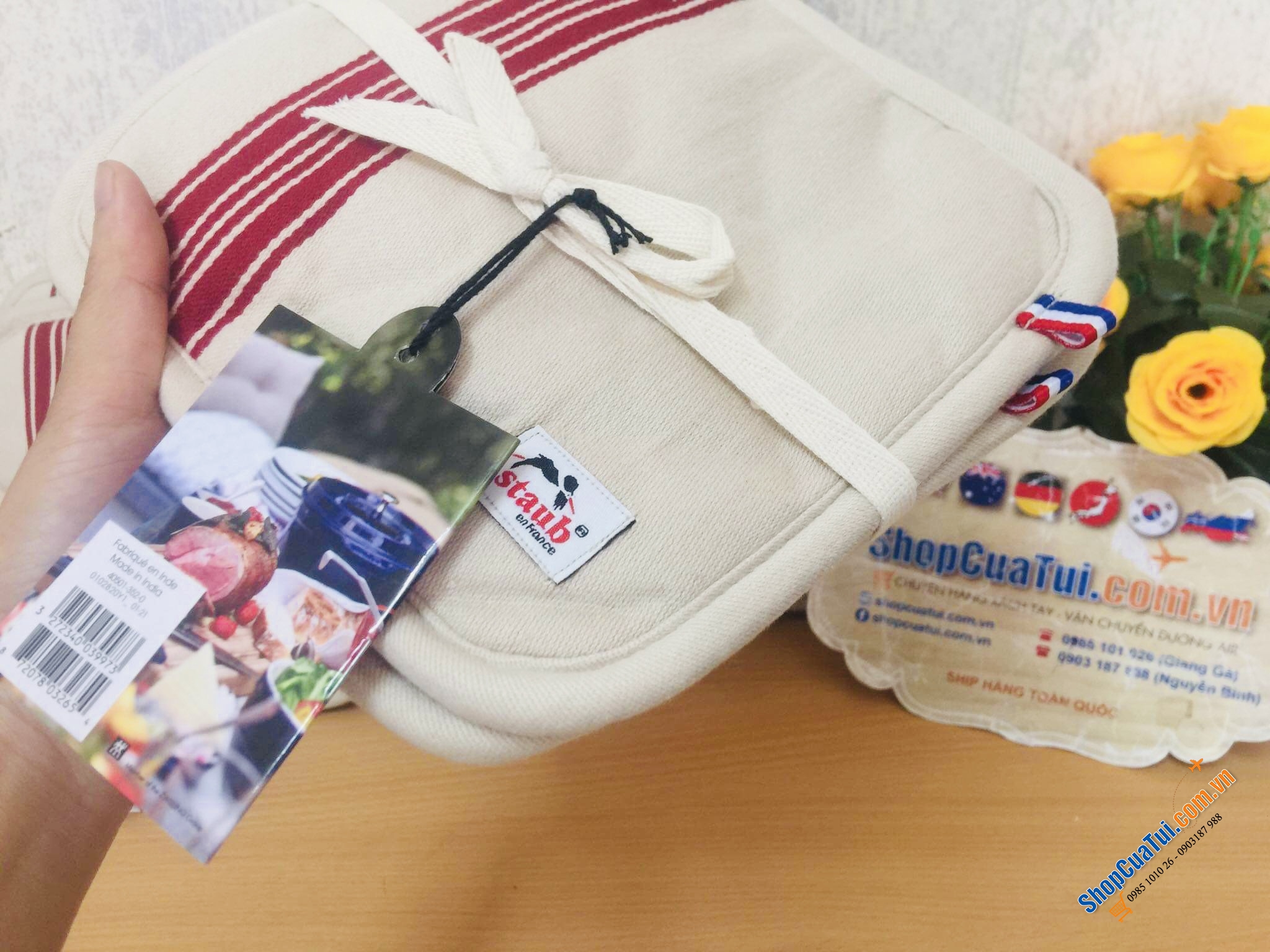 SET 2 MIẾNG BẮC NỒI STAUB - MIẾNG LÓT NỒI ĐÔI STAUB CHẤT LIỆU VẢI - màu đỏ