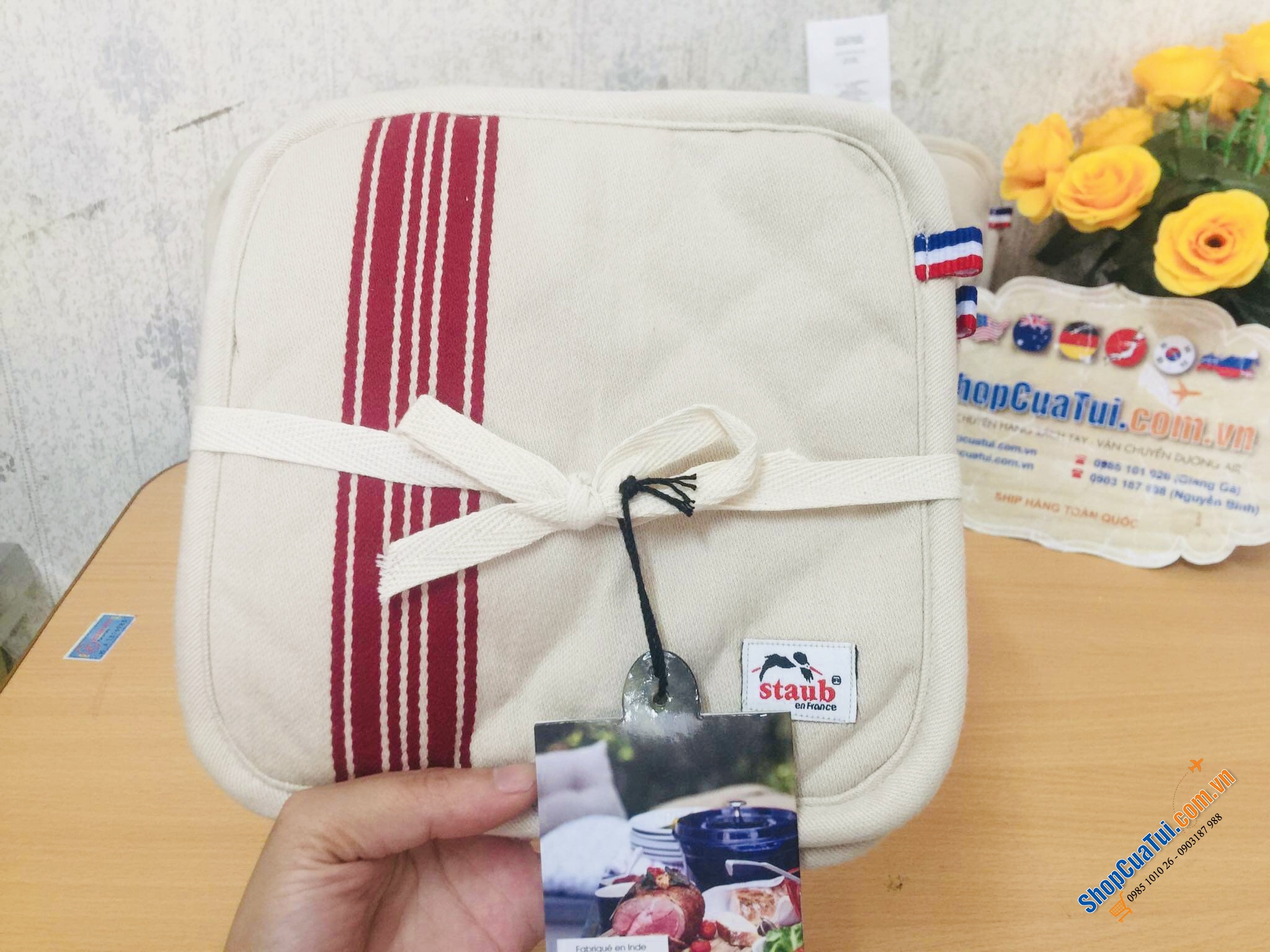 SET 2 MIẾNG BẮC NỒI STAUB - MIẾNG LÓT NỒI ĐÔI STAUB CHẤT LIỆU VẢI - màu đỏ