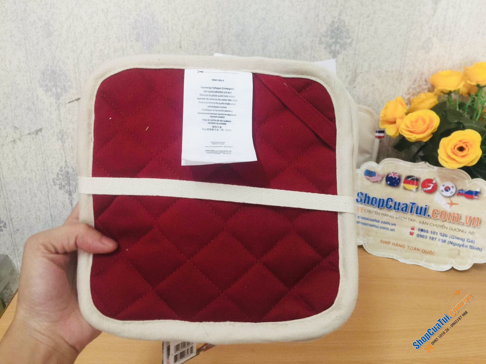 SET 2 MIẾNG BẮC NỒI STAUB - MIẾNG LÓT NỒI ĐÔI STAUB CHẤT LIỆU VẢI - màu đỏ