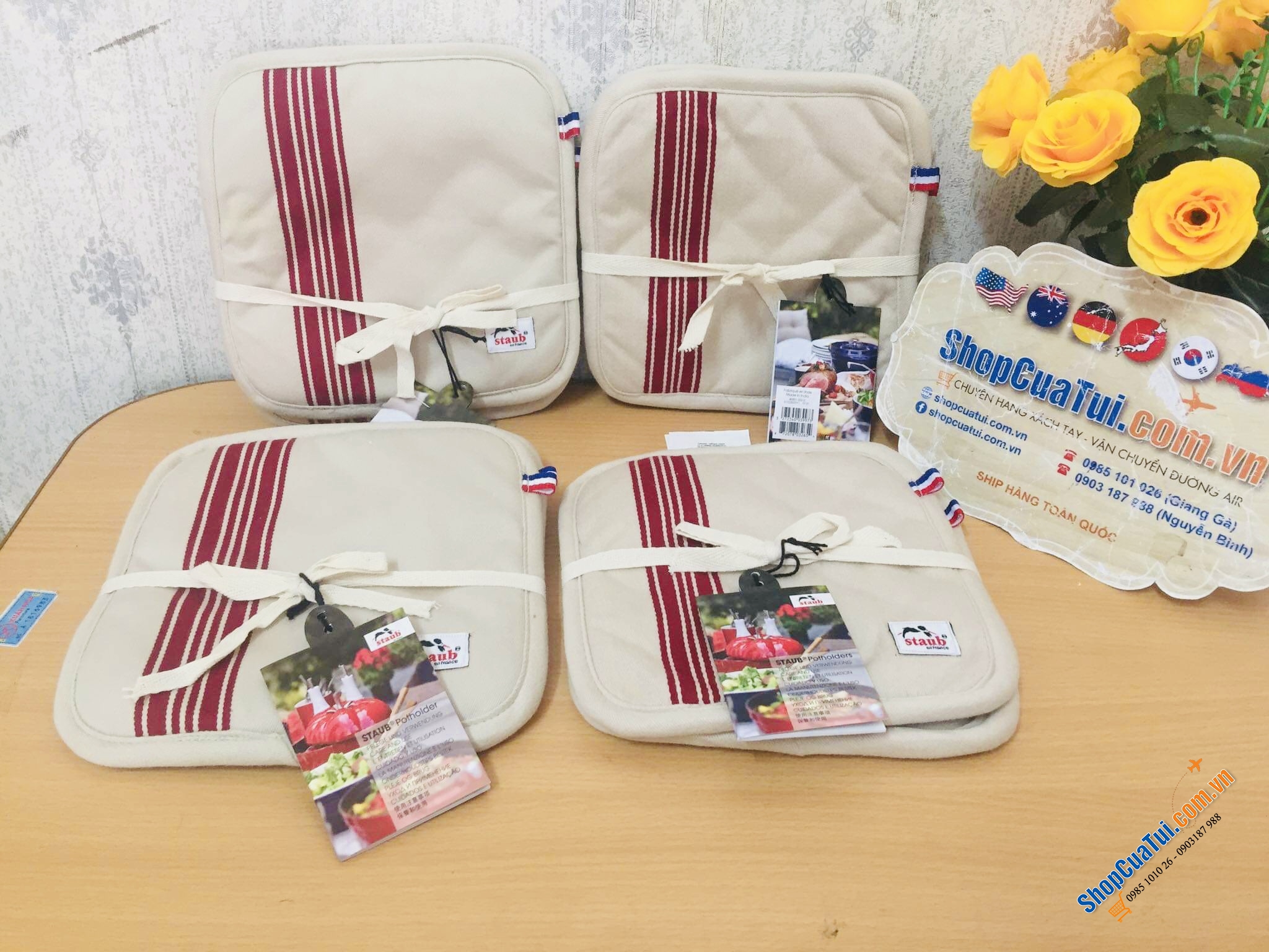 SET 2 MIẾNG BẮC NỒI STAUB - MIẾNG LÓT NỒI ĐÔI STAUB CHẤT LIỆU VẢI - màu đỏ