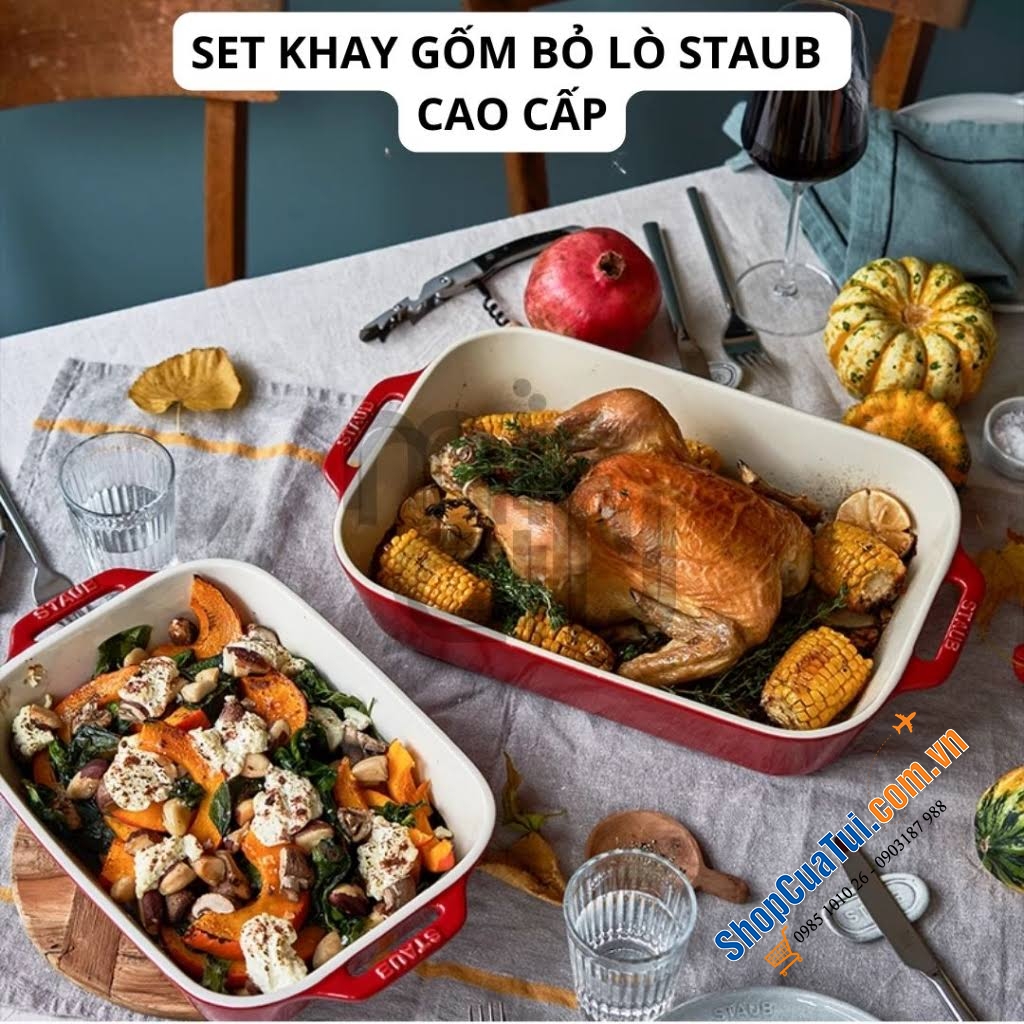 SET 2 KHAY GỐM CHỮ NHẬT BỎ LÒ STAUB.