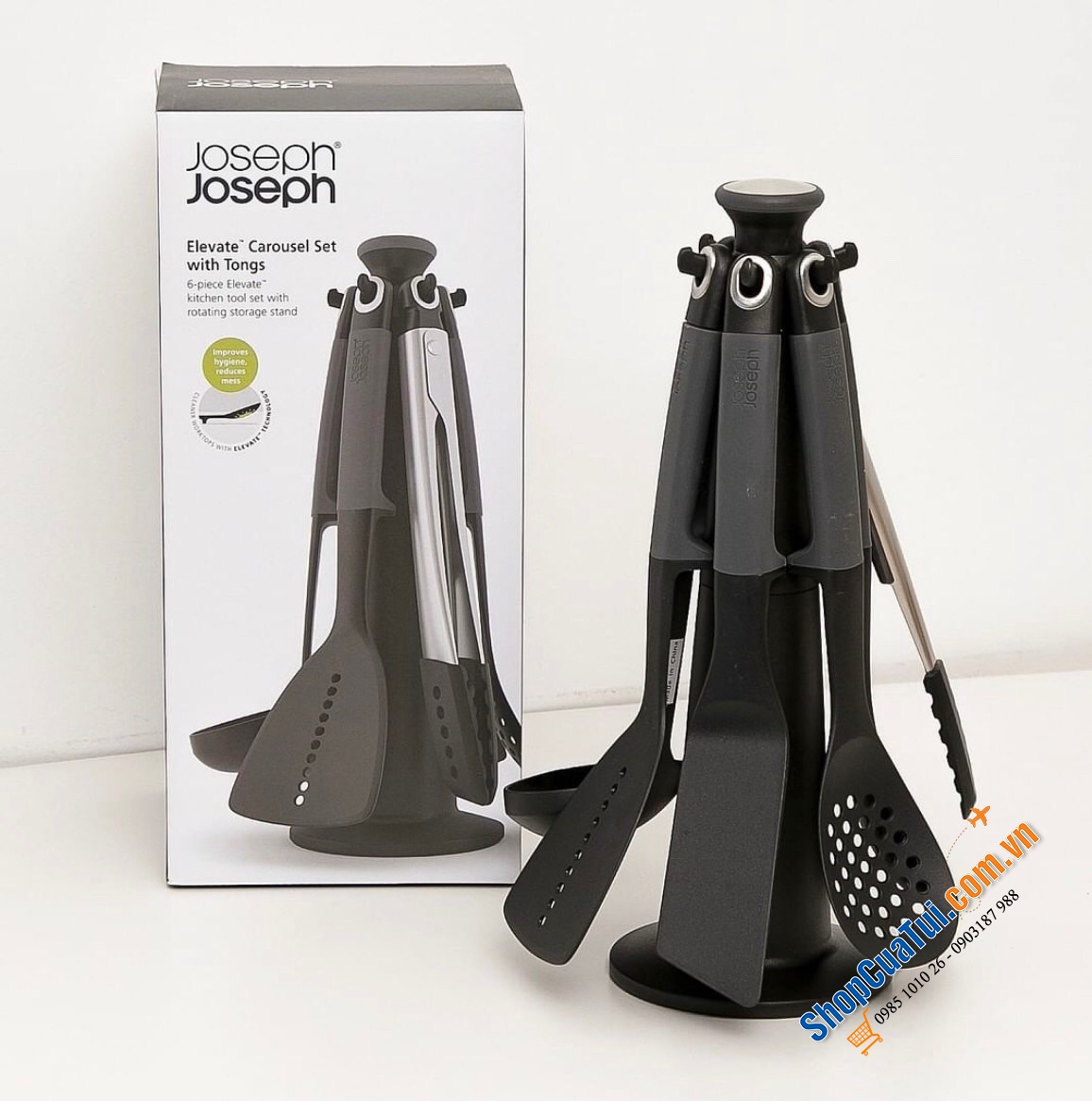 Bộ dụng cụ nấu ăn Joseph Joseph Elevate Carousel with Tongs – Grey
