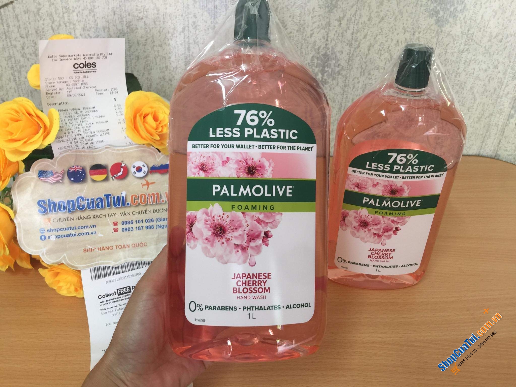 Nước rửa tay Palmolive tạo bọt hương Hoa anh đào Nhật Bản loại bỏ vi trùng - Palmolive Foaming Nourishing Hand Wash Cherry Blossom Pump chai 1 Lít