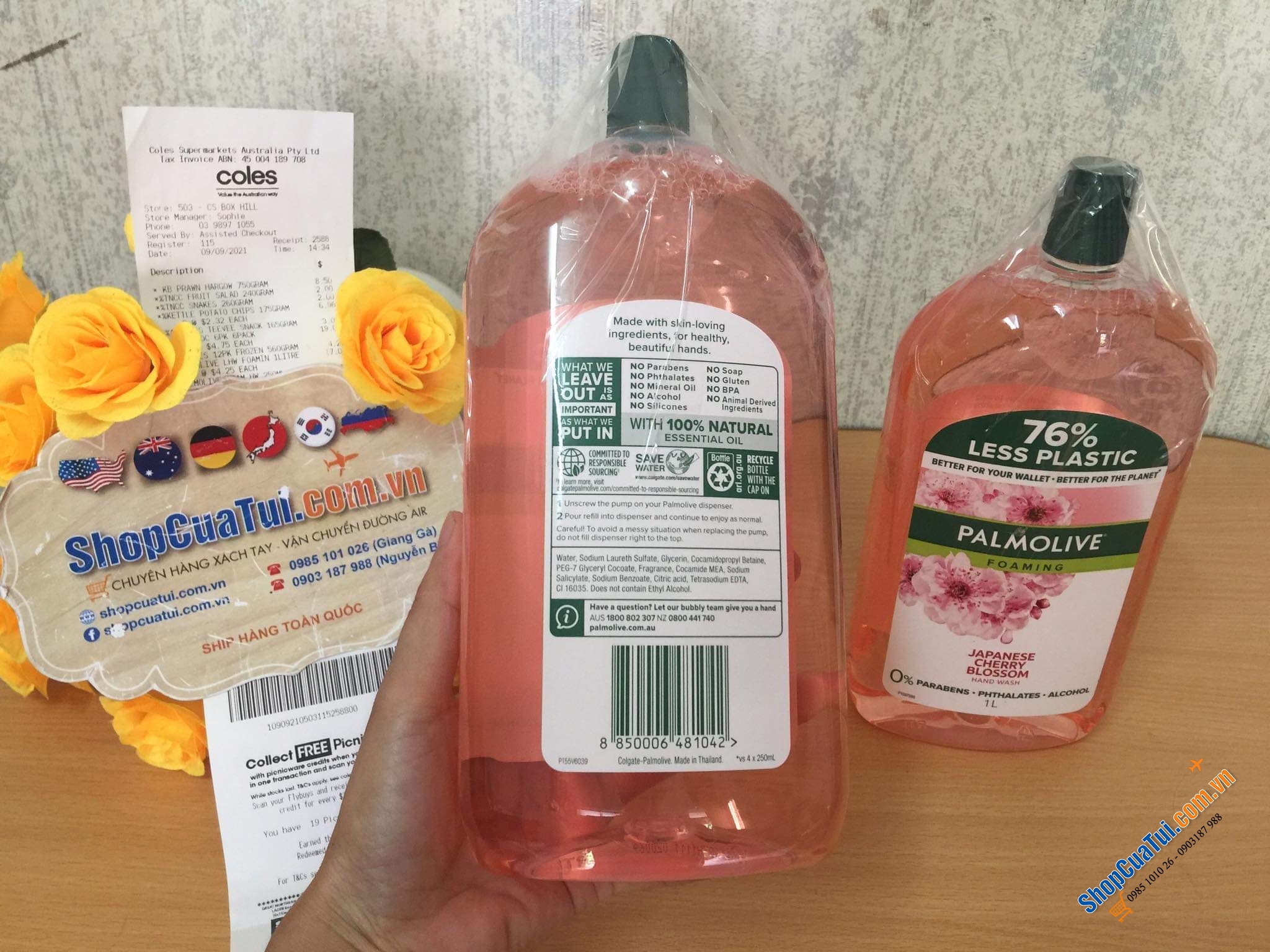 Nước rửa tay Palmolive tạo bọt hương Hoa anh đào Nhật Bản loại bỏ vi trùng - Palmolive Foaming Nourishing Hand Wash Cherry Blossom Pump chai 1 Lít