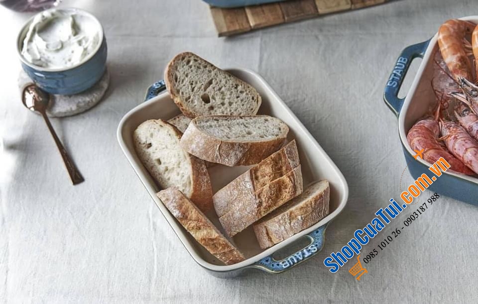 SET 3 KHAY GỐM CHỮ NHẬT BỎ LÒ STAUB MÀU XANH BIỂN.