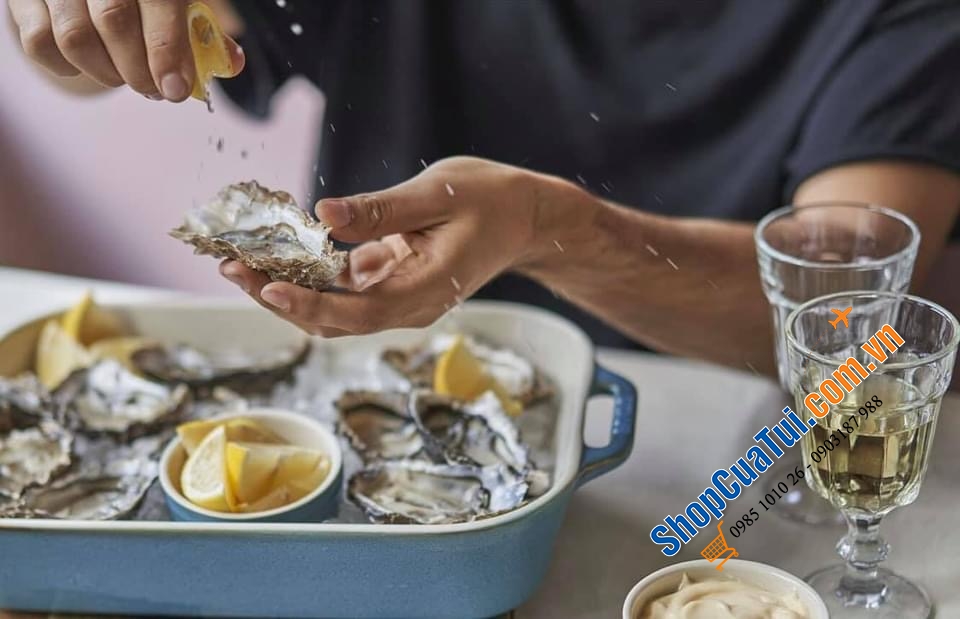 SET 3 KHAY GỐM CHỮ NHẬT BỎ LÒ STAUB MÀU XANH BIỂN.