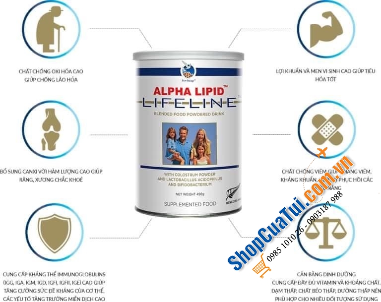 Sữa Non Alpha Lipid Lifeline 450gr - Sữa non cho người ốm, Ung thư, bệnh hiểm nghèo