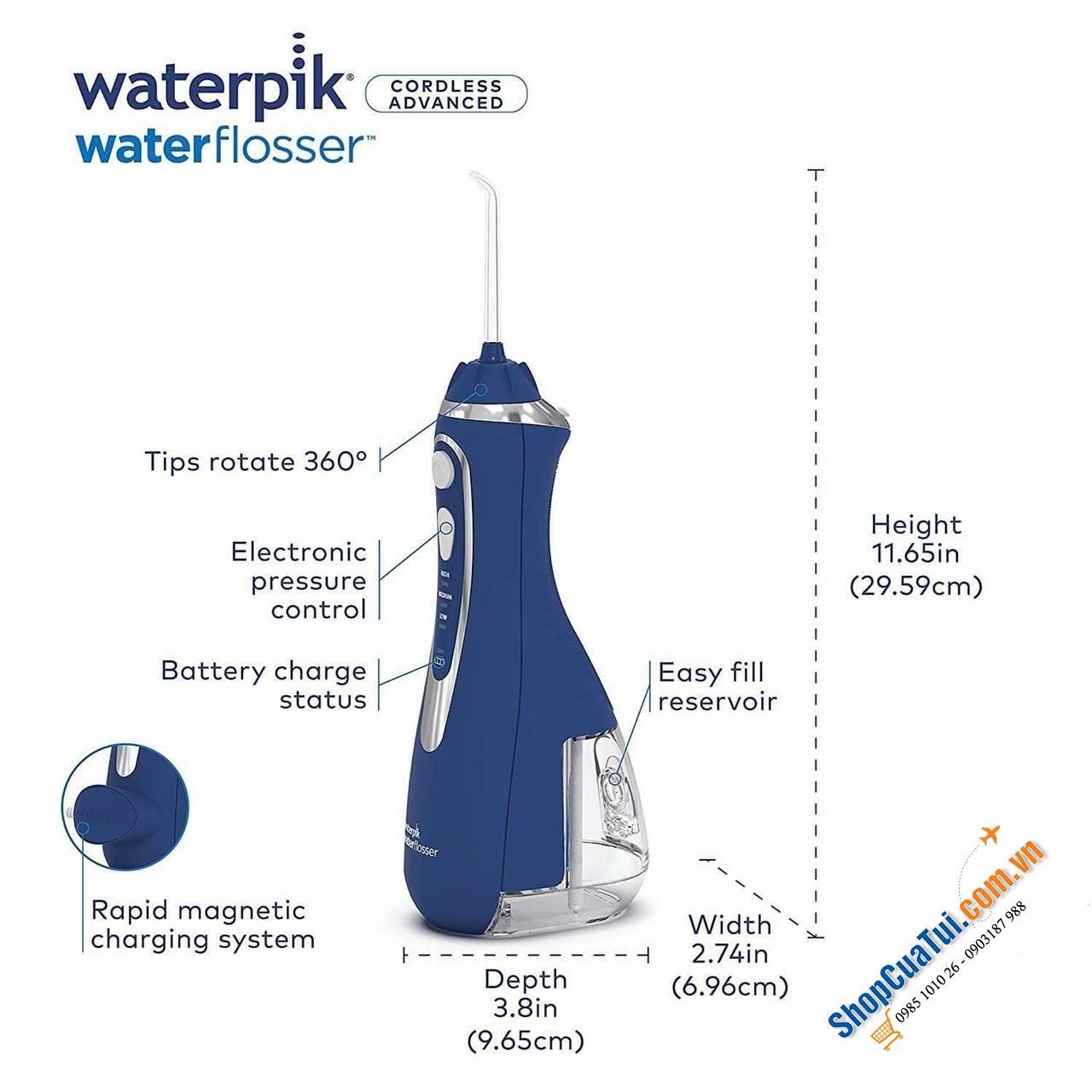 TĂM NƯỚC DU LỊCH WATER PIK WP563-Model cao cấp nhất, xịn xò nhất của Waterpik