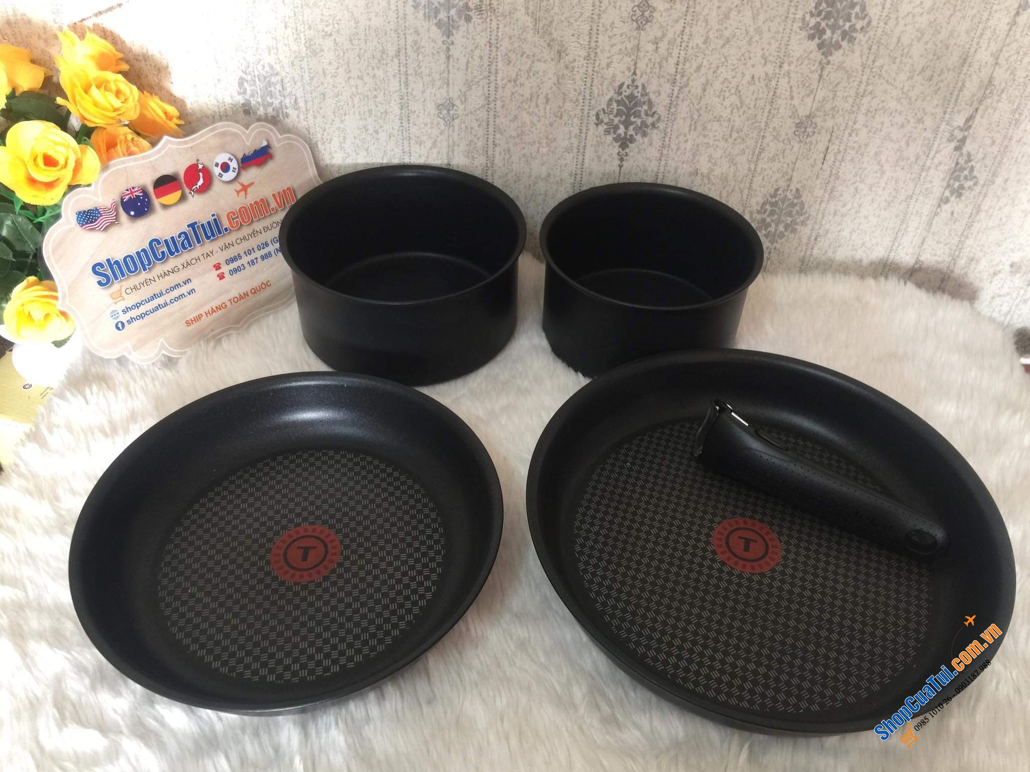 Set 2 nồi + 2 chảo, chung 1 tay cầm rời Tefal Ingenio - made in France