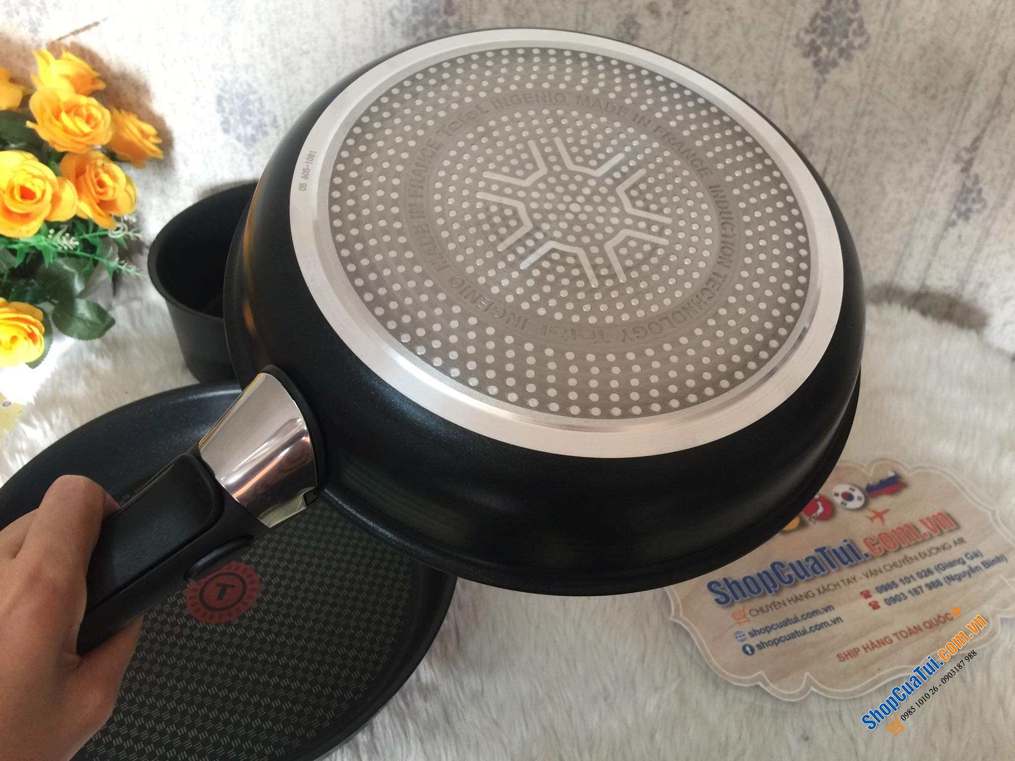 Set 2 nồi + 2 chảo, chung 1 tay cầm rời Tefal Ingenio - made in France