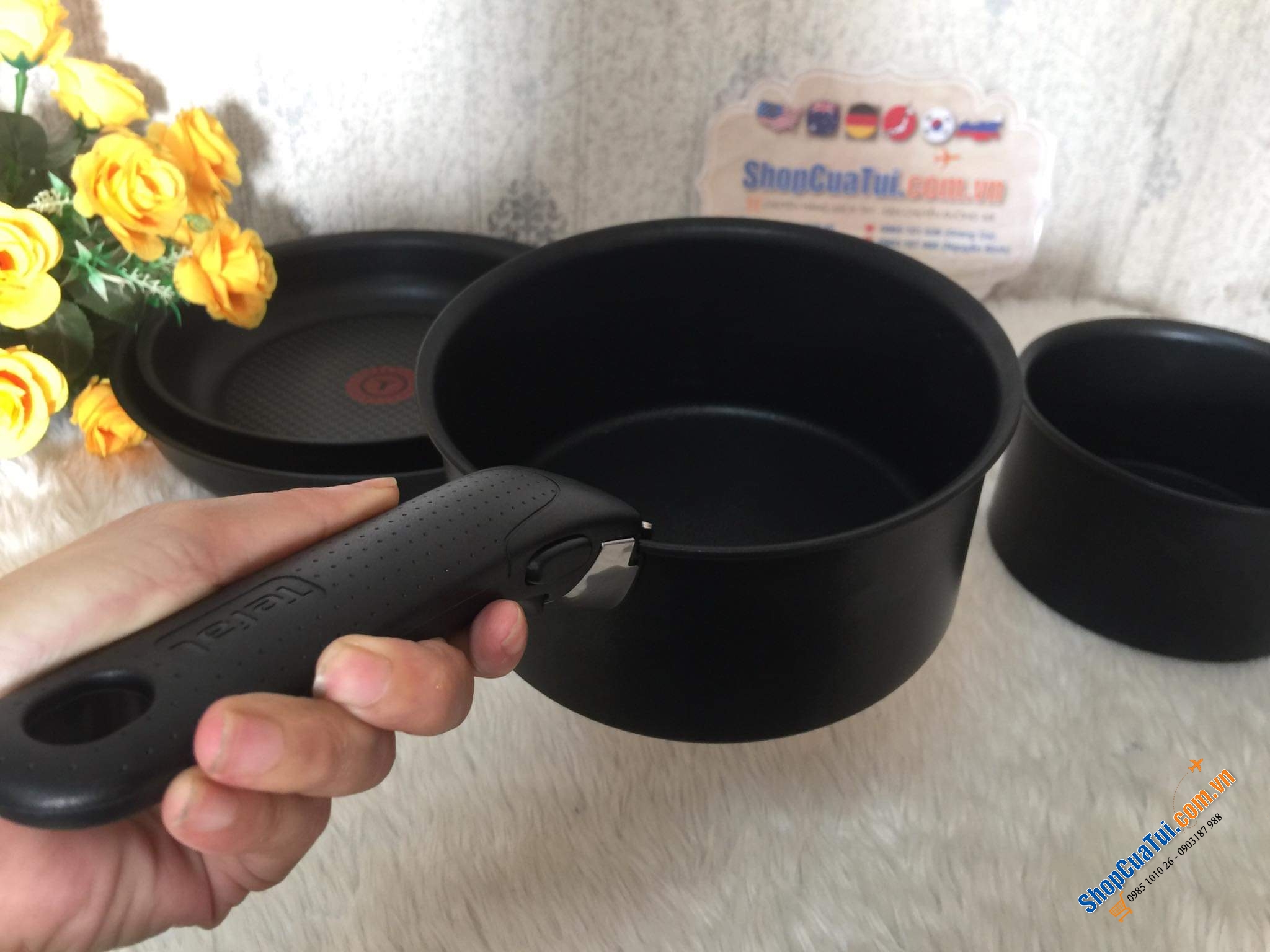 Set 2 nồi + 2 chảo, chung 1 tay cầm rời Tefal Ingenio - made in France