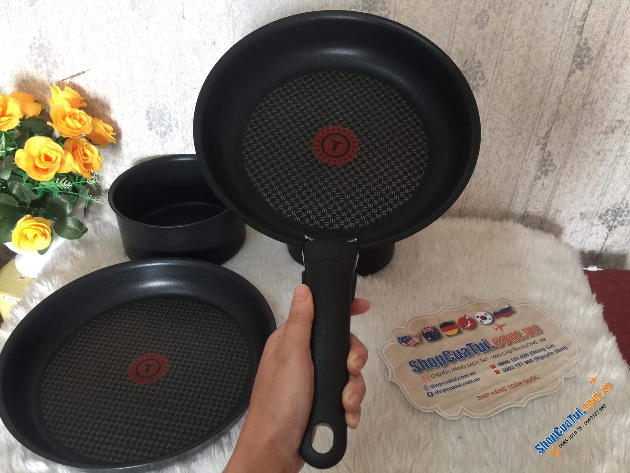 Set 2 nồi + 2 chảo, chung 1 tay cầm rời Tefal Ingenio - made in France
