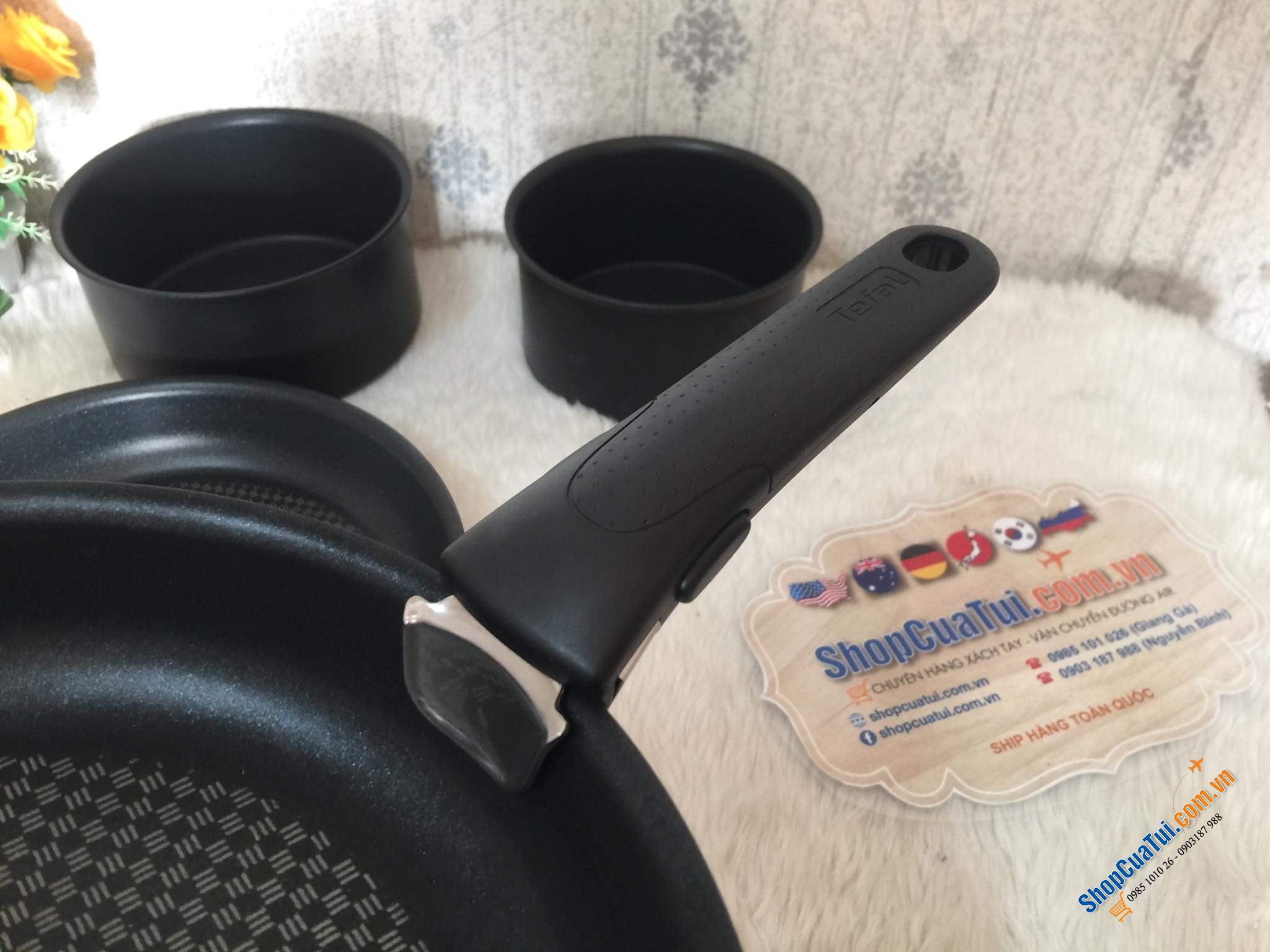 Set 2 nồi + 2 chảo, chung 1 tay cầm rời Tefal Ingenio - made in France