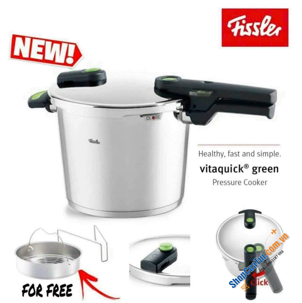 NỒI ÁP SUẤT FISSLER VITAQUICK GREEN 4.5L TẶNG KÈM XỬNG HẤP