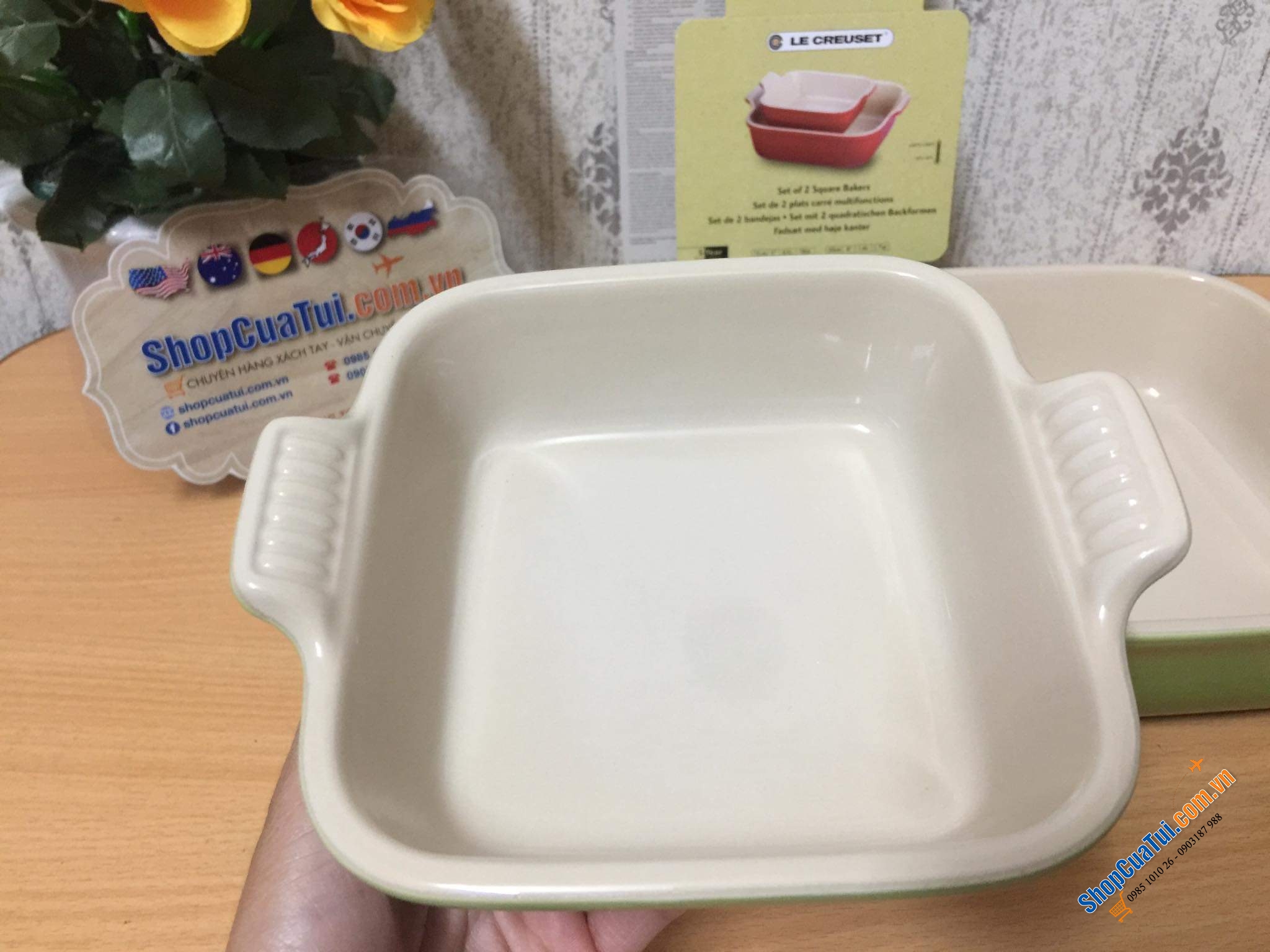 SET KHAY BỎ LÒ LE CREUSET màu xanh Palm siêu đẹp.