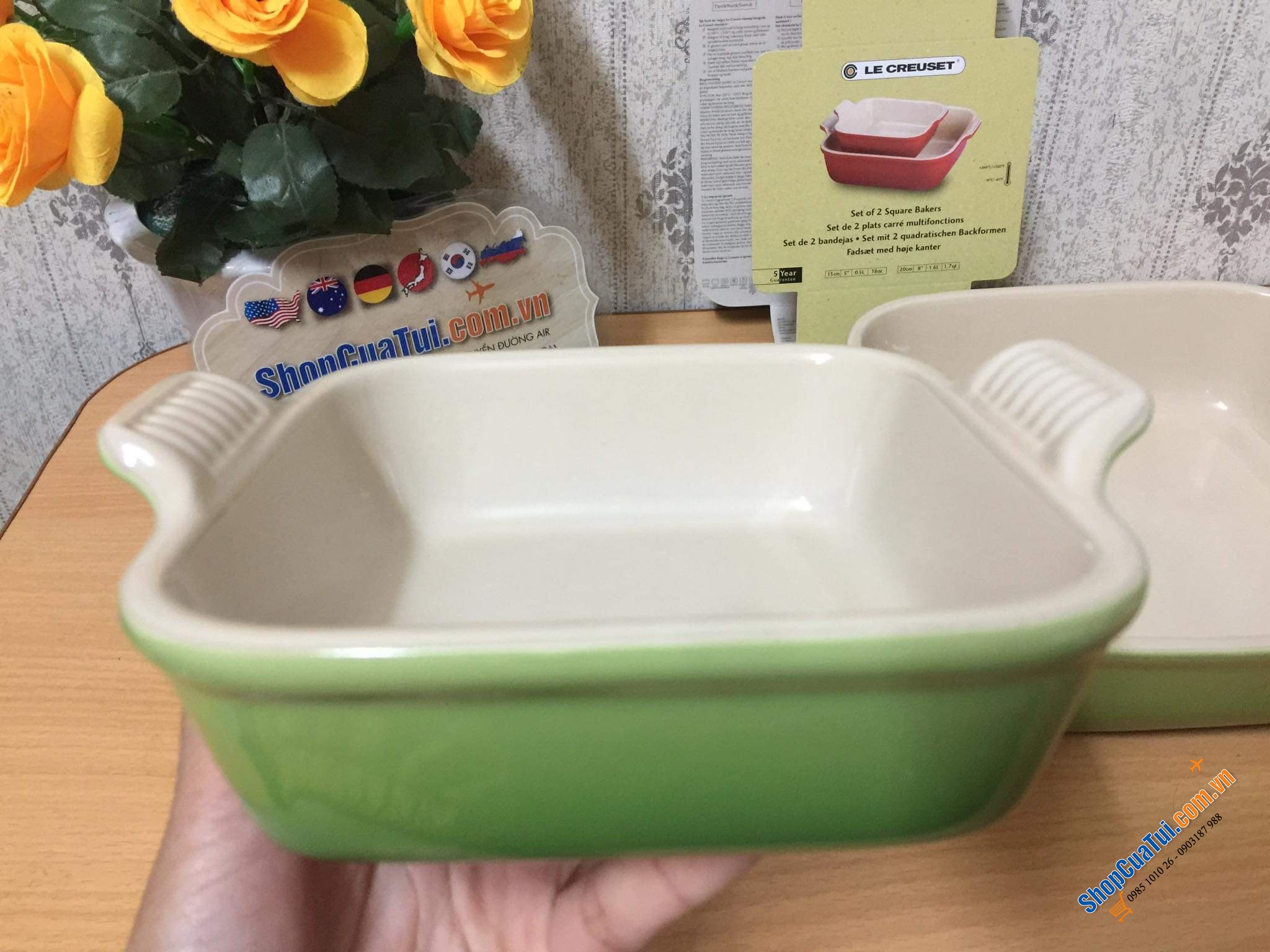 SET KHAY BỎ LÒ LE CREUSET màu xanh Palm siêu đẹp.