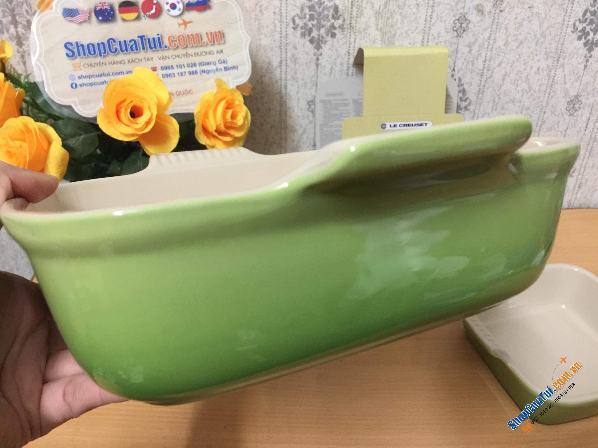 SET KHAY BỎ LÒ LE CREUSET màu xanh Palm siêu đẹp.