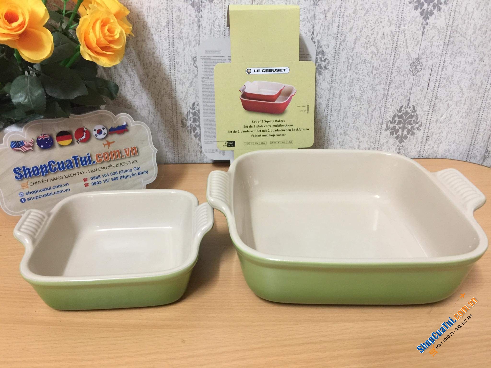 SET KHAY BỎ LÒ LE CREUSET màu xanh Palm siêu đẹp.