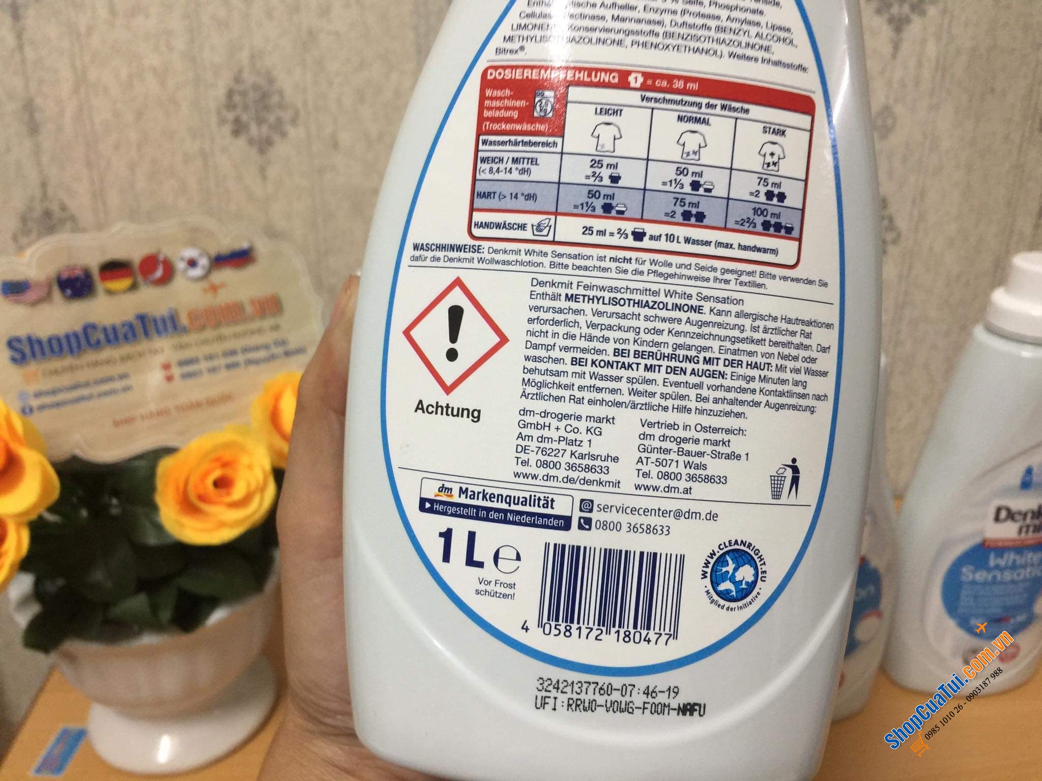 NƯỚC GIẶT DÀNH CHO QUẦN ÁO TRẮNG DENKMIT WHITE SENSATION 1L.