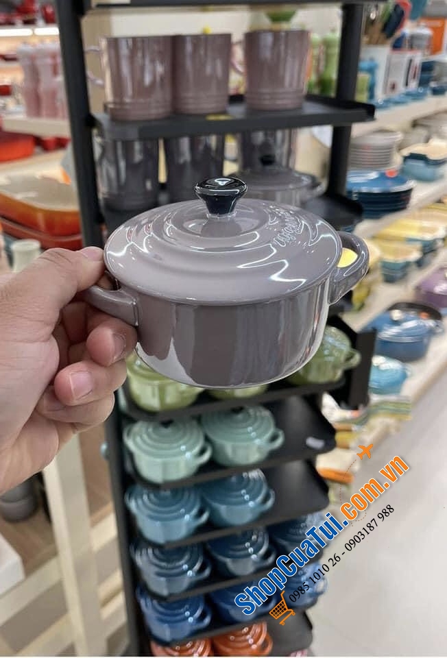 SET 4 nồi gốm mini Le Creuset 10 cm Metalic tông hồng tím.