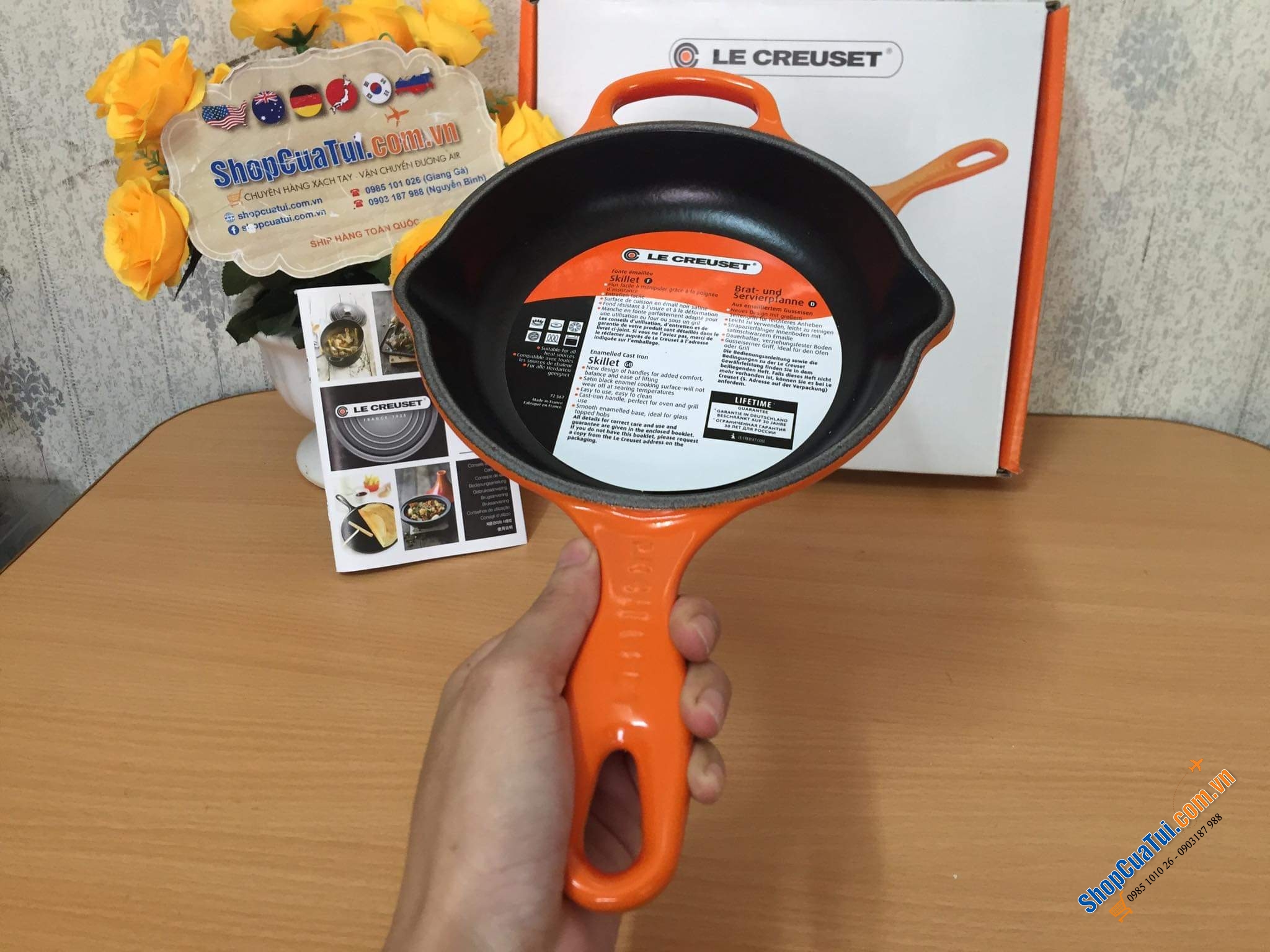 CHẢO RÁN LE CREUSET CAM 16 cm có tay cầm, có miệng chắt dầu
