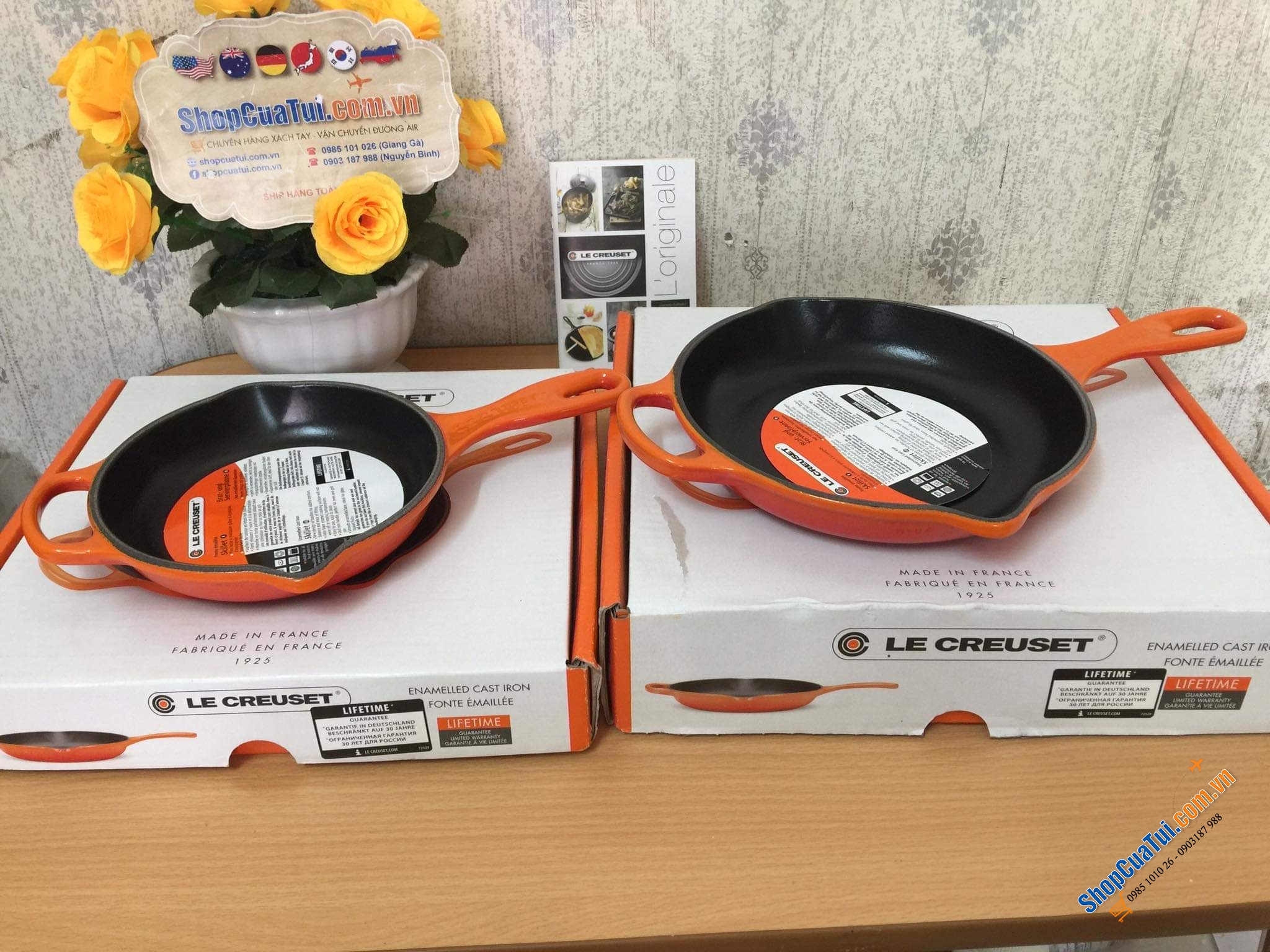 CHẢO RÁN LE CREUSET CAM 16 cm có tay cầm, có miệng chắt dầu
