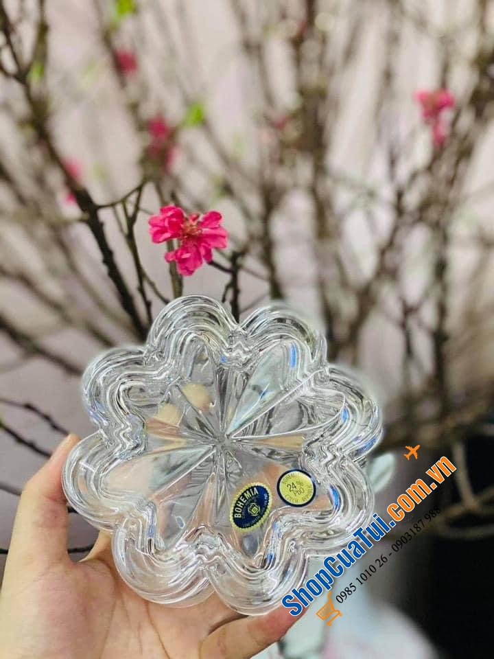 HŨ ĐỰNG MỨT, HẠT HÌNH CỎ 4 LÁ MAY MẮN BOHEMIA - sx tại Tiệp.