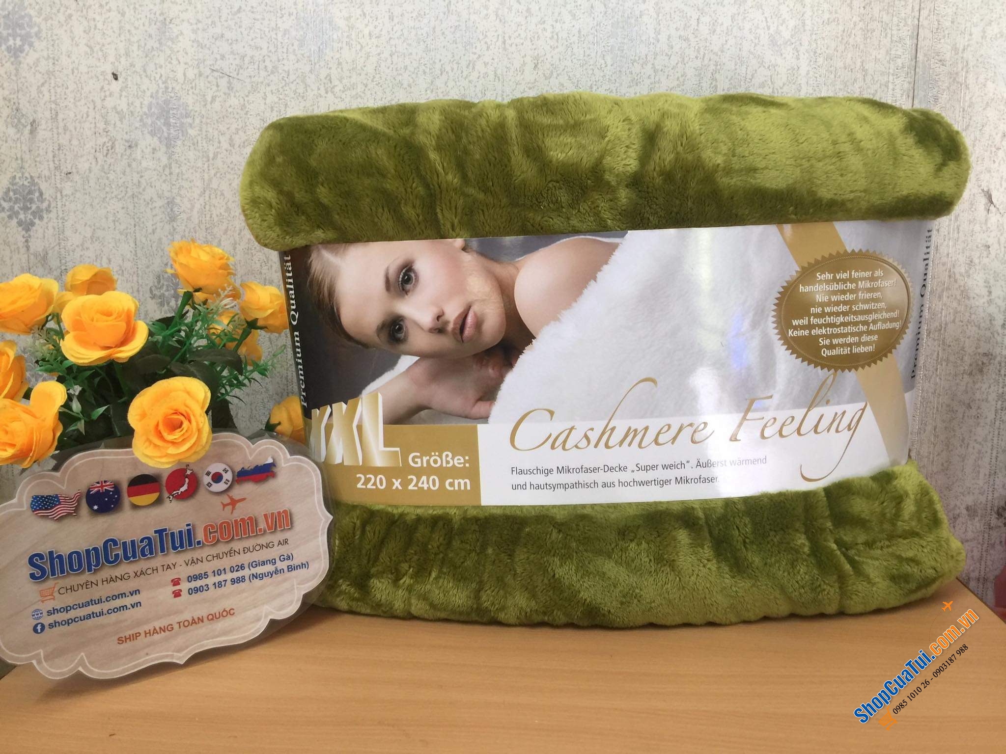 Chăn lông cừu Gözze Premium Cashmere Đức size đại XXXL: 220 x 240 cm thoải mái đắp cho cả nhà, loại dầy nặng 3,3kg