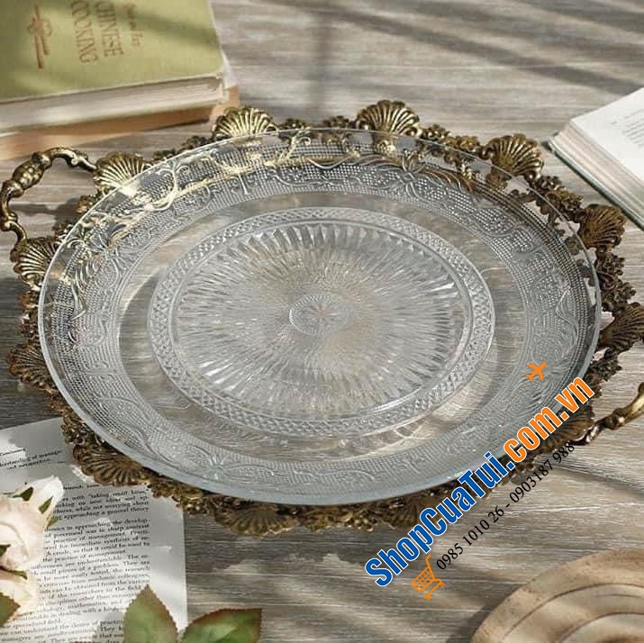 Đĩa pha lê Bohemia handmade kèm giá đỡ (đĩa và giá rời nhau) đường kính 42cm